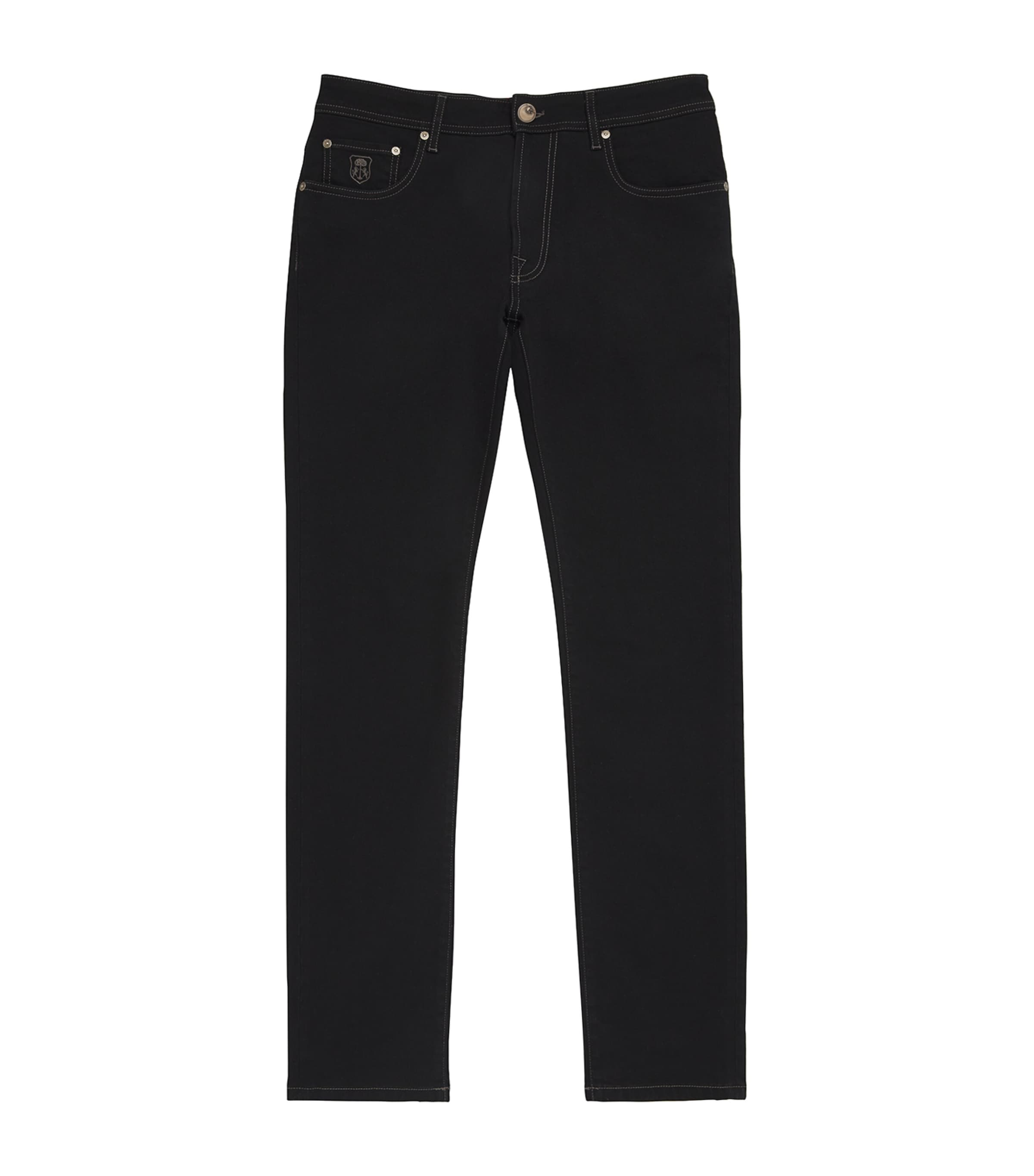Corneliani Mens Embroidered-Logo Straight Jeans Black Image 1