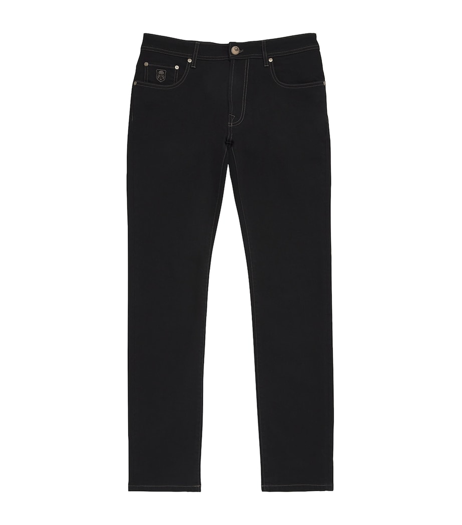 Corneliani Mens Embroidered-Logo Straight Jeans Black Image 1