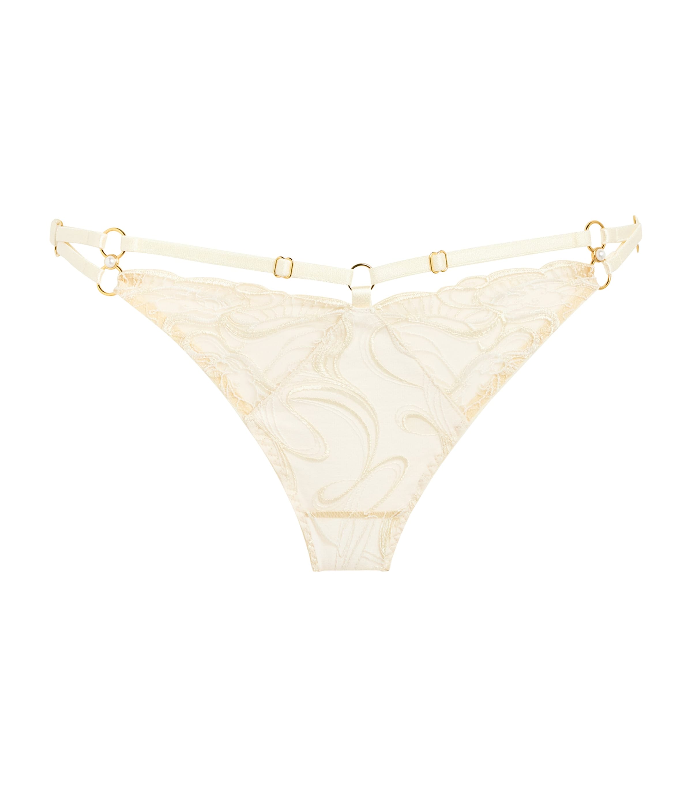 Bordelle Womens Embroidered Pearl Thong Cream Glow Image 1