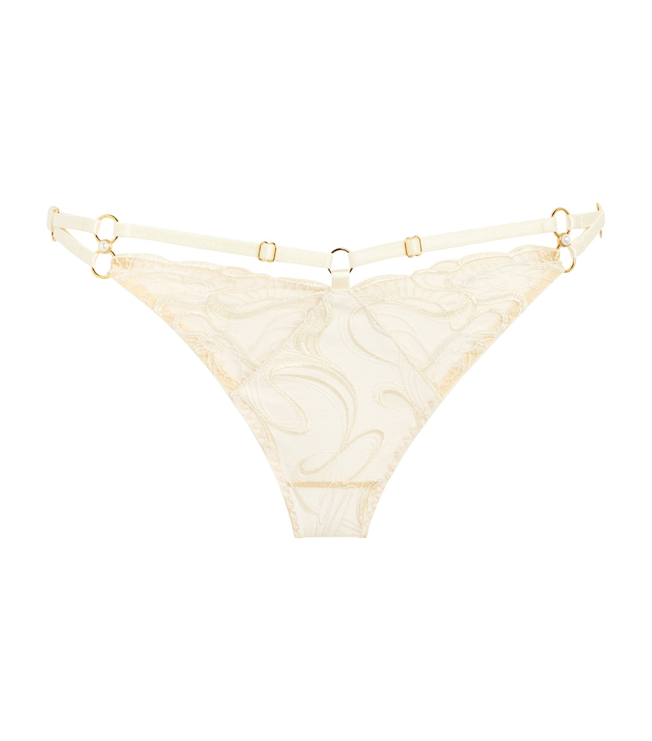 Bordelle Womens Embroidered Pearl Thong Cream Glow Image 1