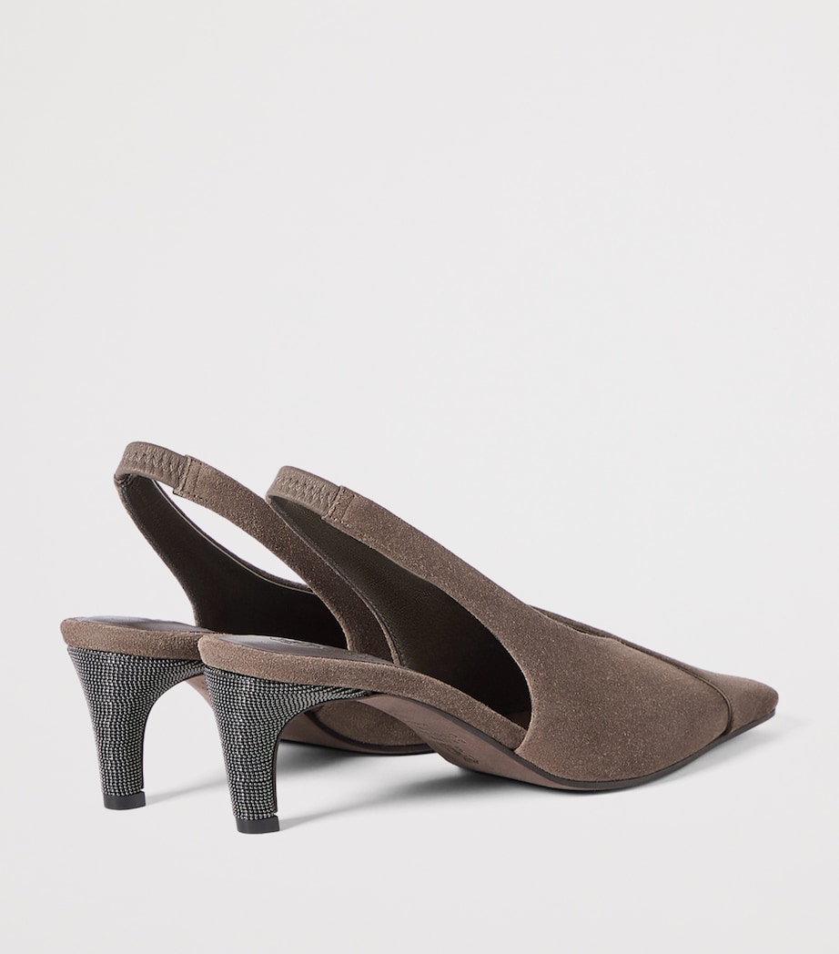 Brunello Cucinelli Womens Suede Monili Slingback Pumps 70 Image 5