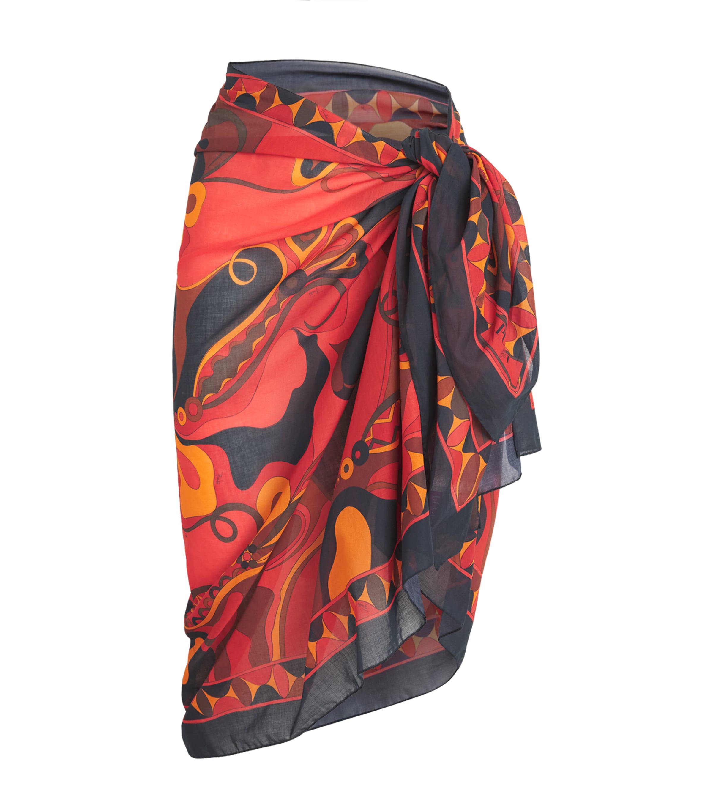 PUCCI Womens Cotton Orchidee Print Pareo Orange Image 1