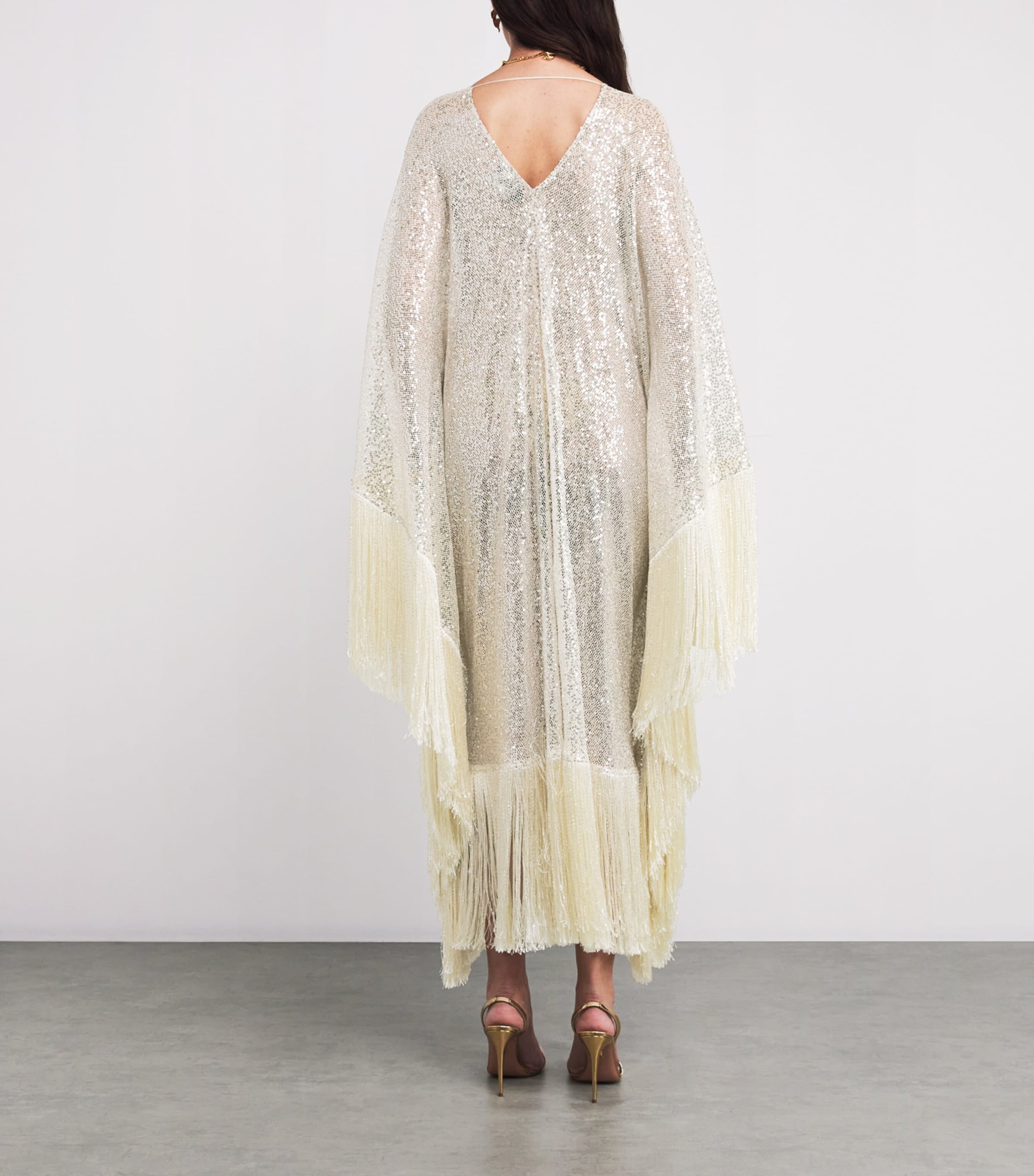 Fringe-Trim Sequinned Kaftan CHAMPAGNE Image 3