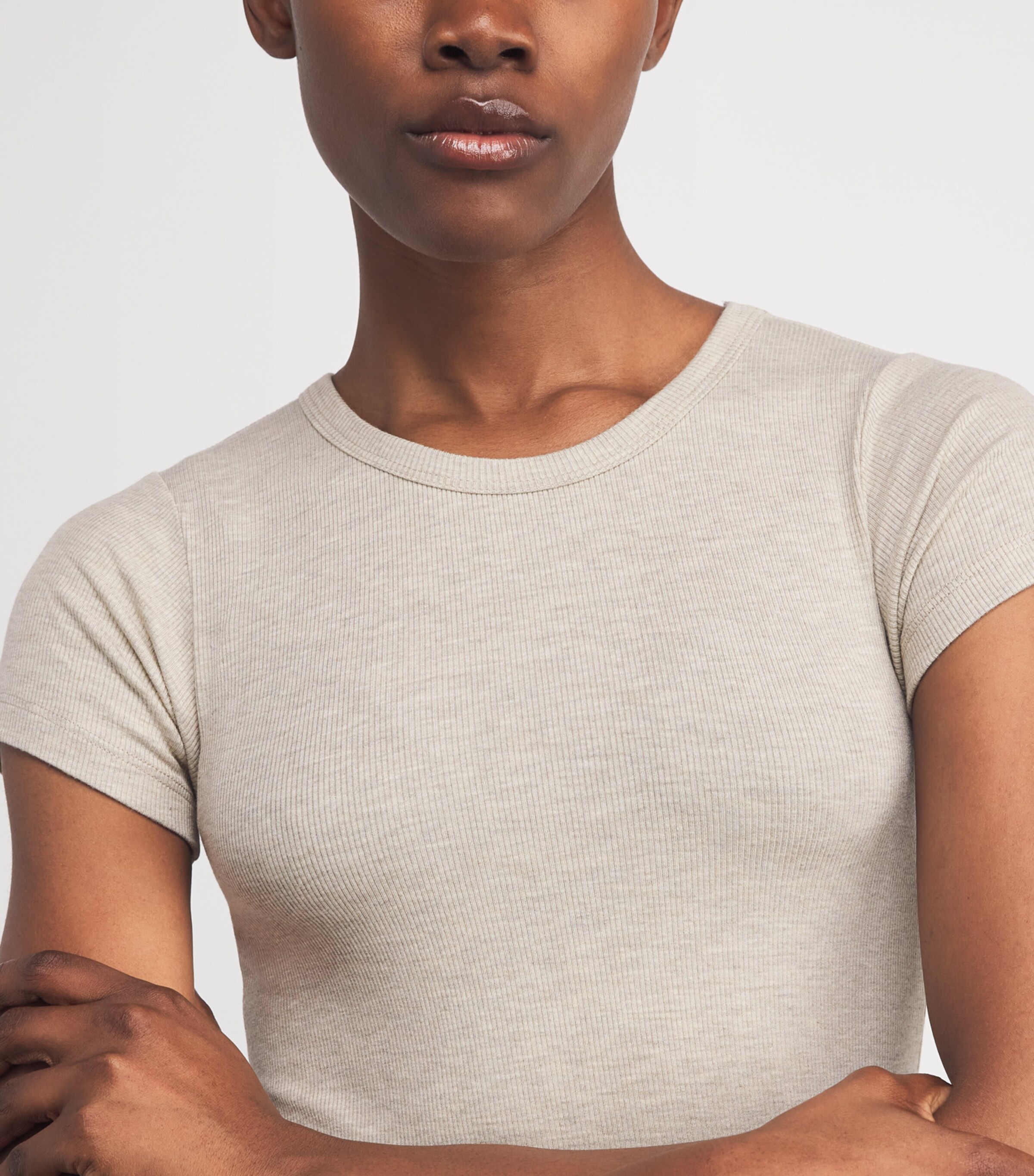 ÉTERNE Womens Ribbed Baby T-Shirt Hoat Heather Oatmeal Image 6
