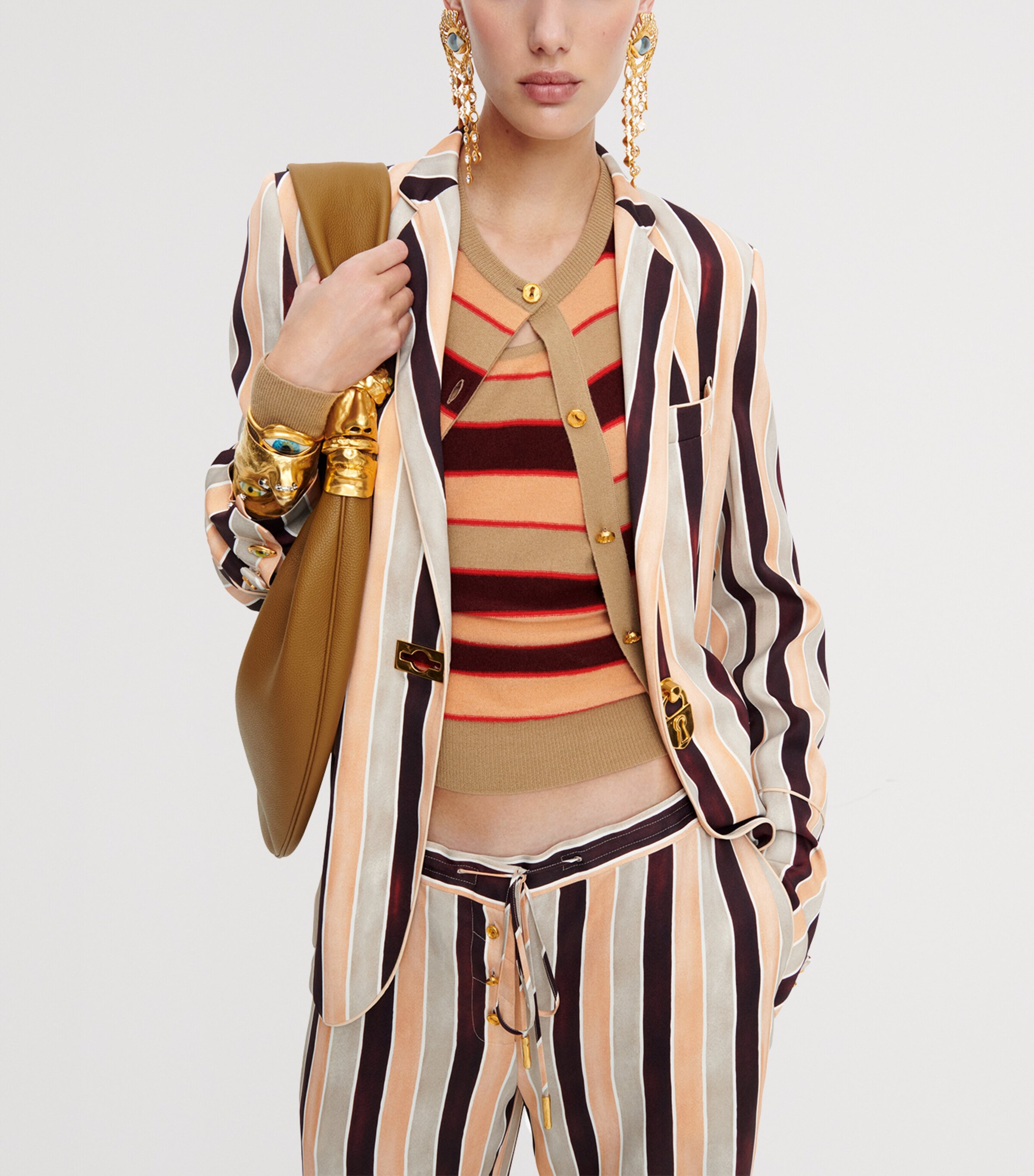 Satin Stripe Padlock Blazer 988 SAND/MULTI Image 3