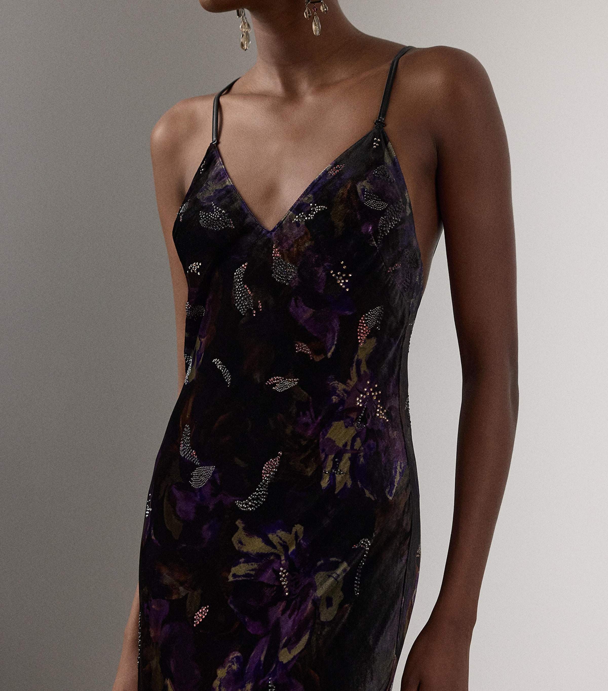 Velvet Embellished Floral Evening Dress BLACK/AUBERGINE Image 4
