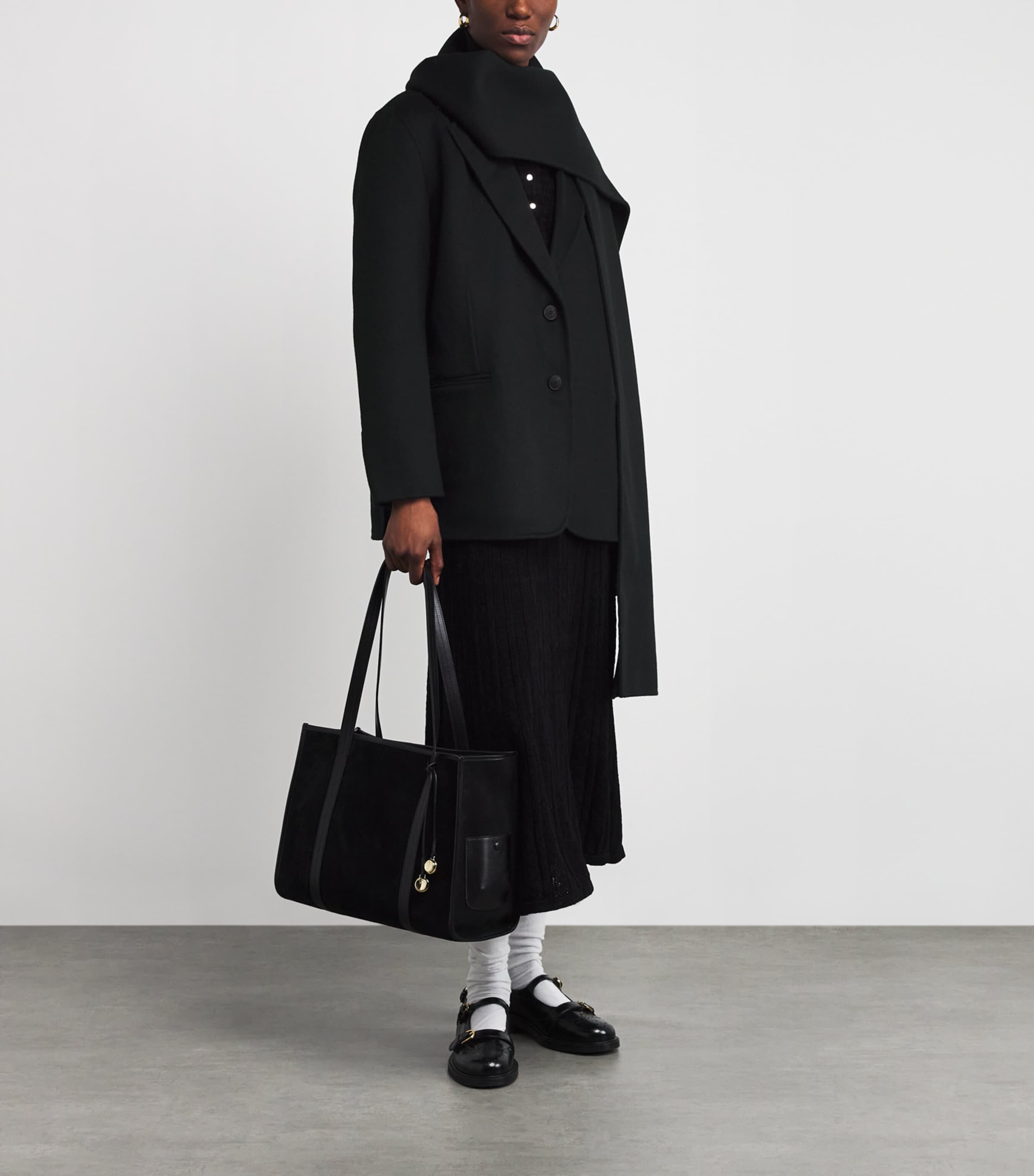 Wool Scarf-Detail Short Coat BLACK Image 2