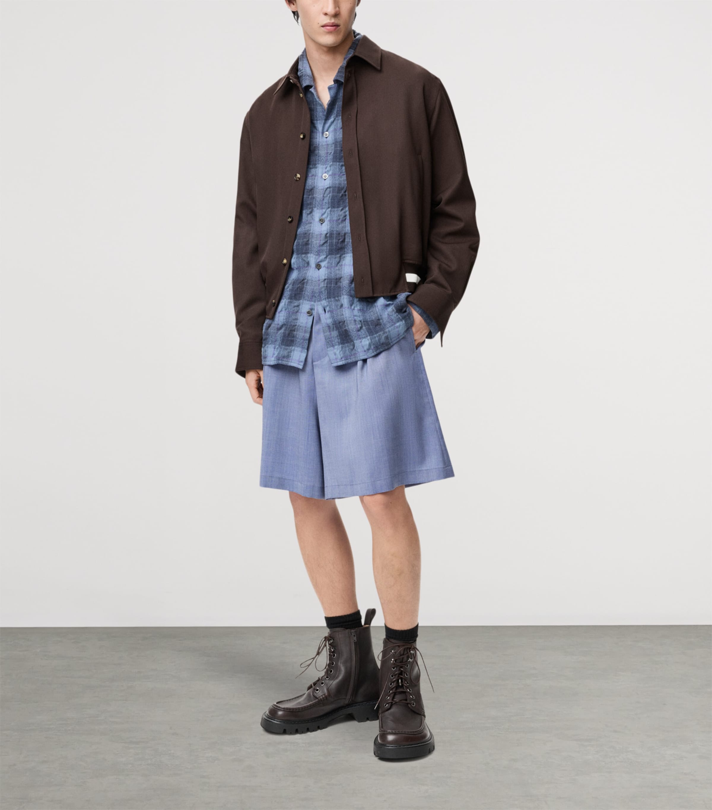 LOEWE Mens Wool-Blend Stripe-Trim Shirt Jacket Brown Image 2