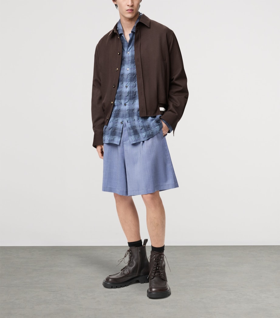 LOEWE Mens Wool-Blend Stripe-Trim Shirt Jacket Brown Image 2