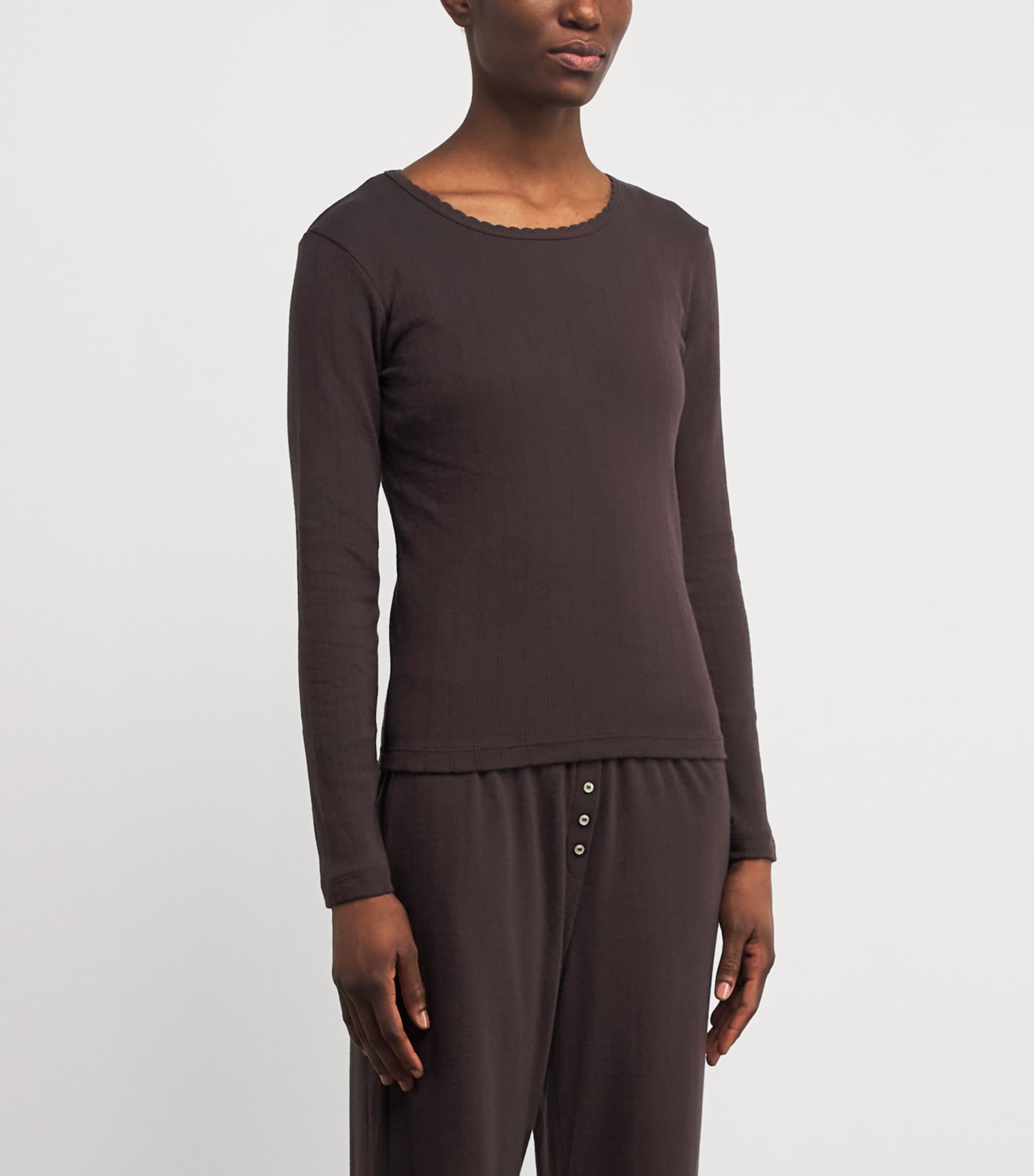 Cotton Pointelle T-Shirt CHOCO Image 3