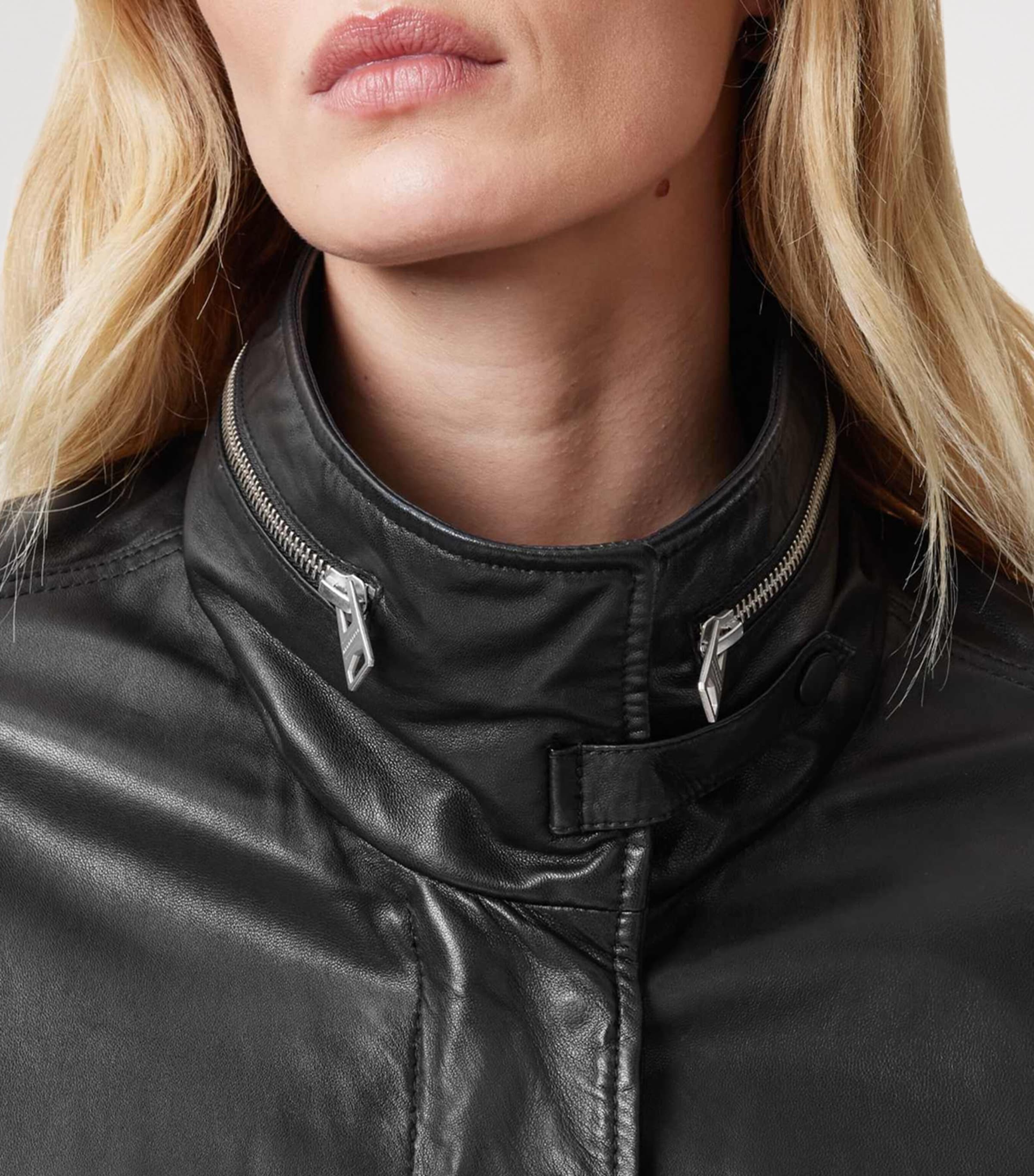 AllSaints Womens Clay Leather Jacket Black Image 5