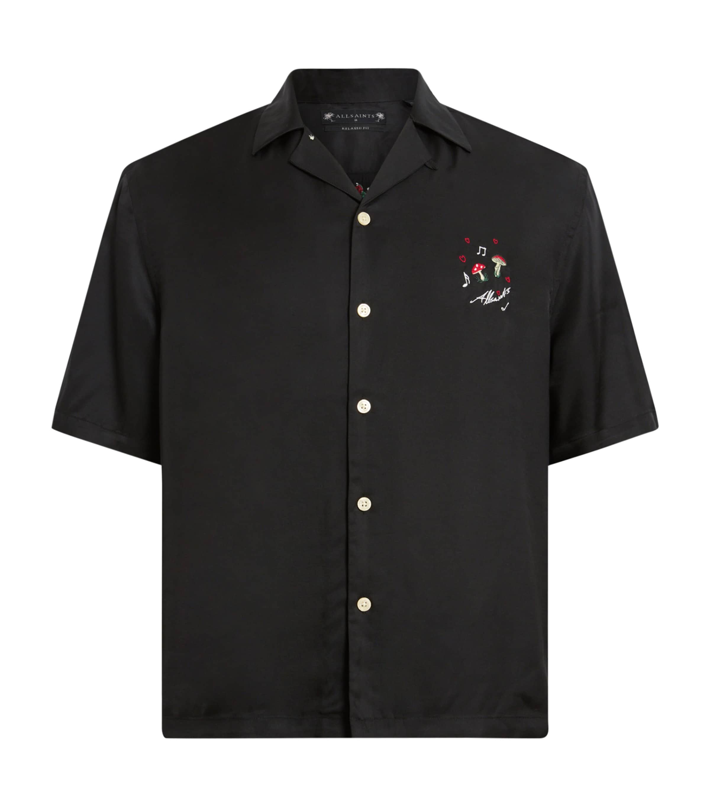 Allsaints Embroidered Fungi Shirt In Black