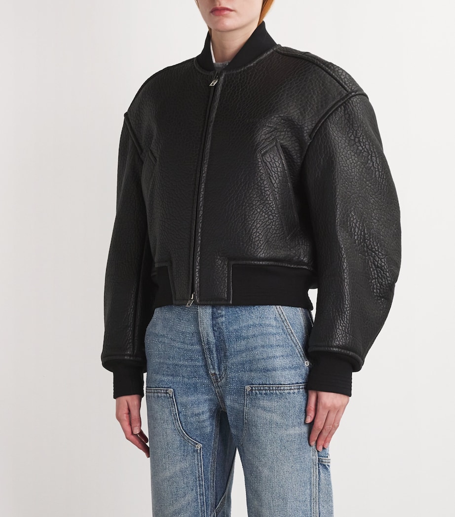 Lambskin Cropped Bomber Jacket 001BLACK Image 3