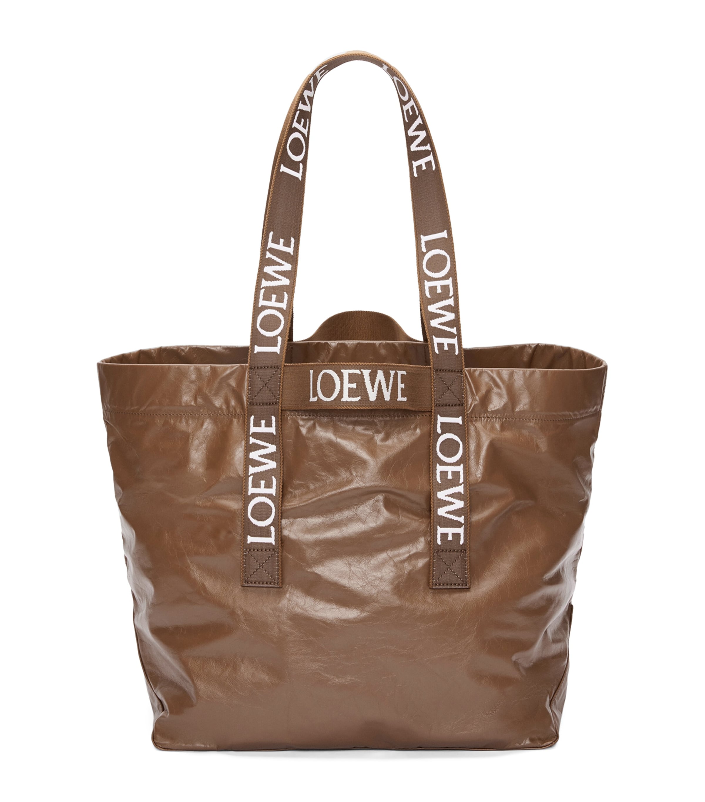 Shop Loewe Calfskin-blend Shopper Tote Bag In Brown