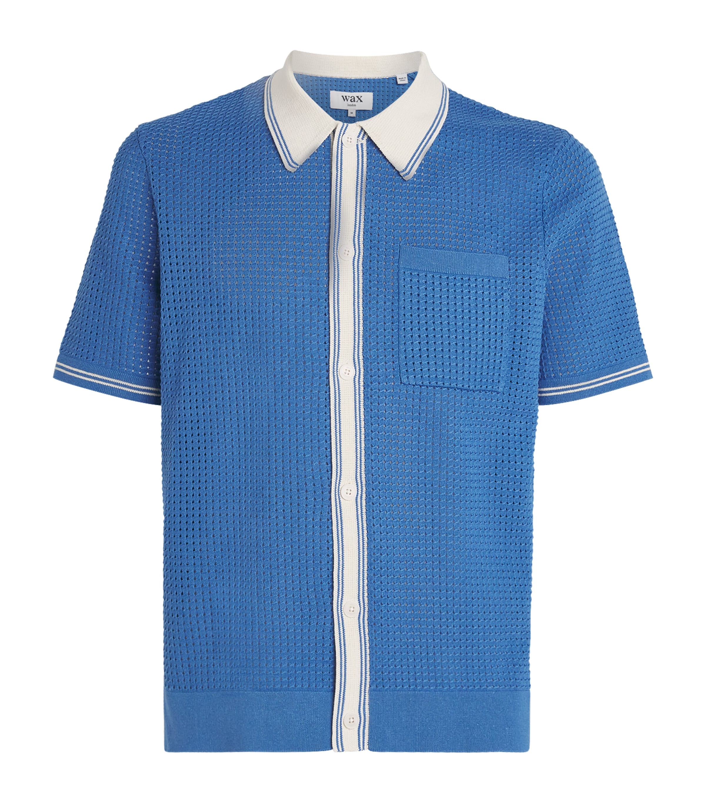 Wax London Mens Linen-Blend Belle Polo Shirt Blue / Ecru Image 1