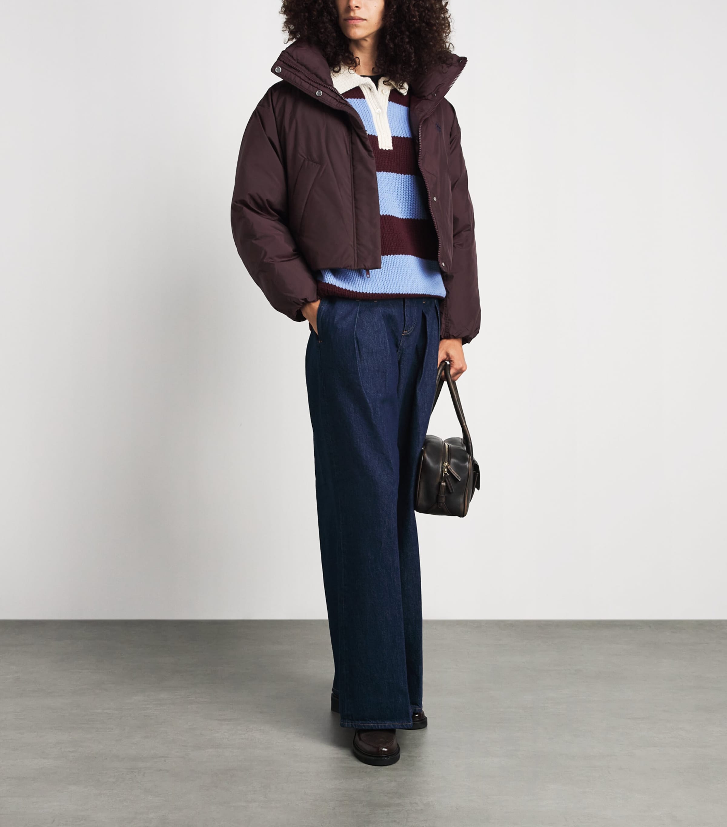 Polo Ralph Lauren Womens Down Cropped Puffer Jacket Dark Shadow Burgundy Image 2