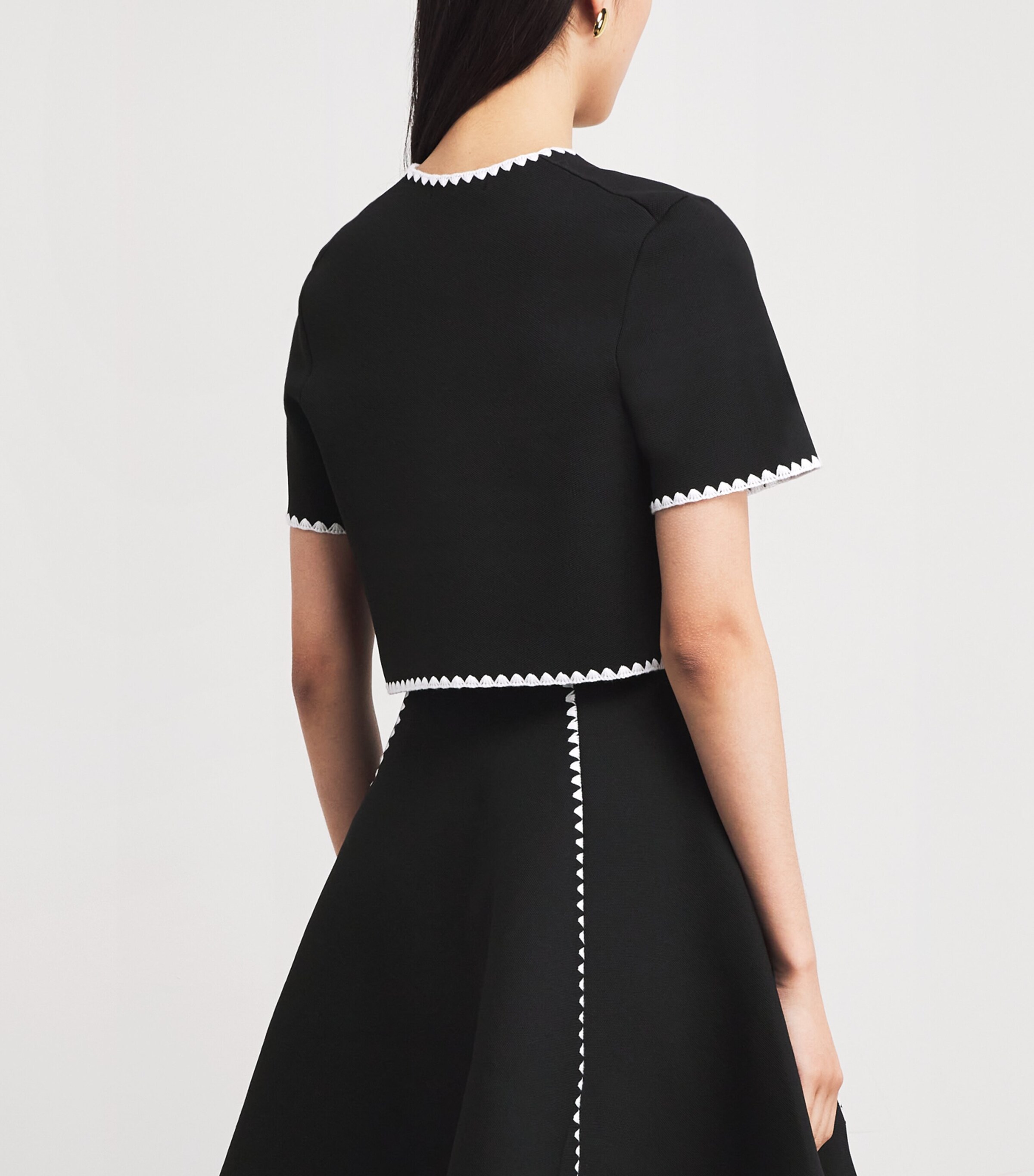 Cropped Contrast-Dot Cardigan BLACK Image 4