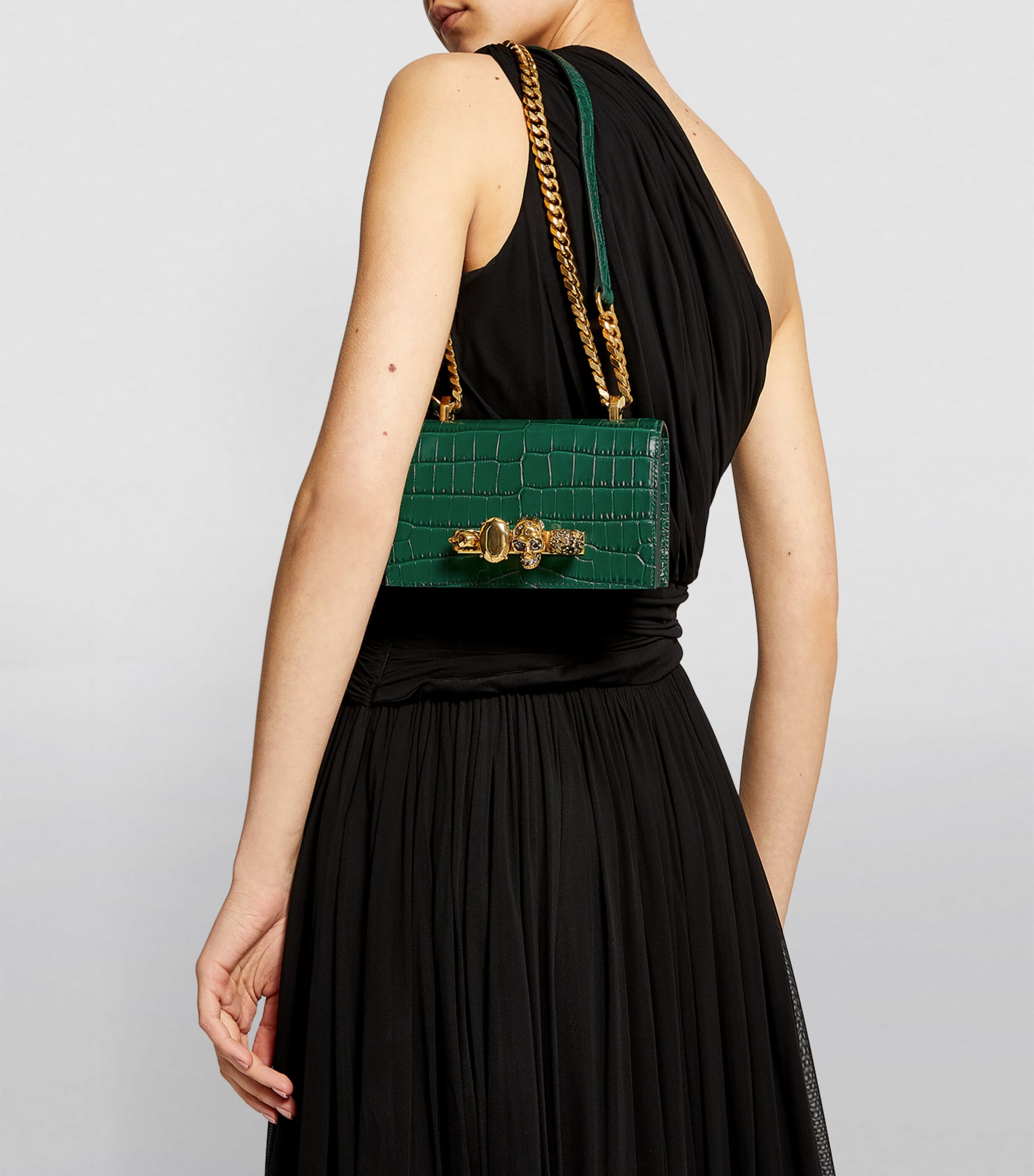 Small Croc-Embossed Leather Jewelled Satchel Bag 3120 Image 5