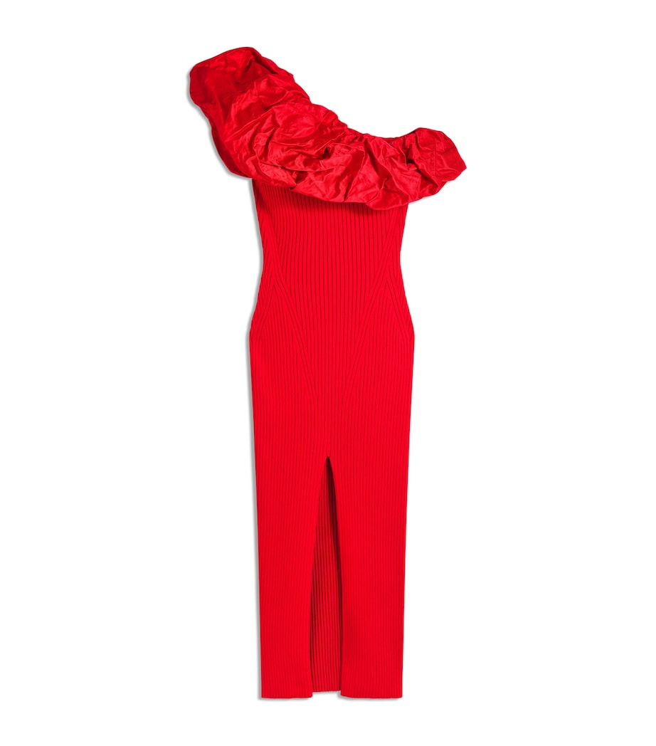 Schiaparelli Womens Knitted Sculptural Ruffle Midi Dress Red Image 4
