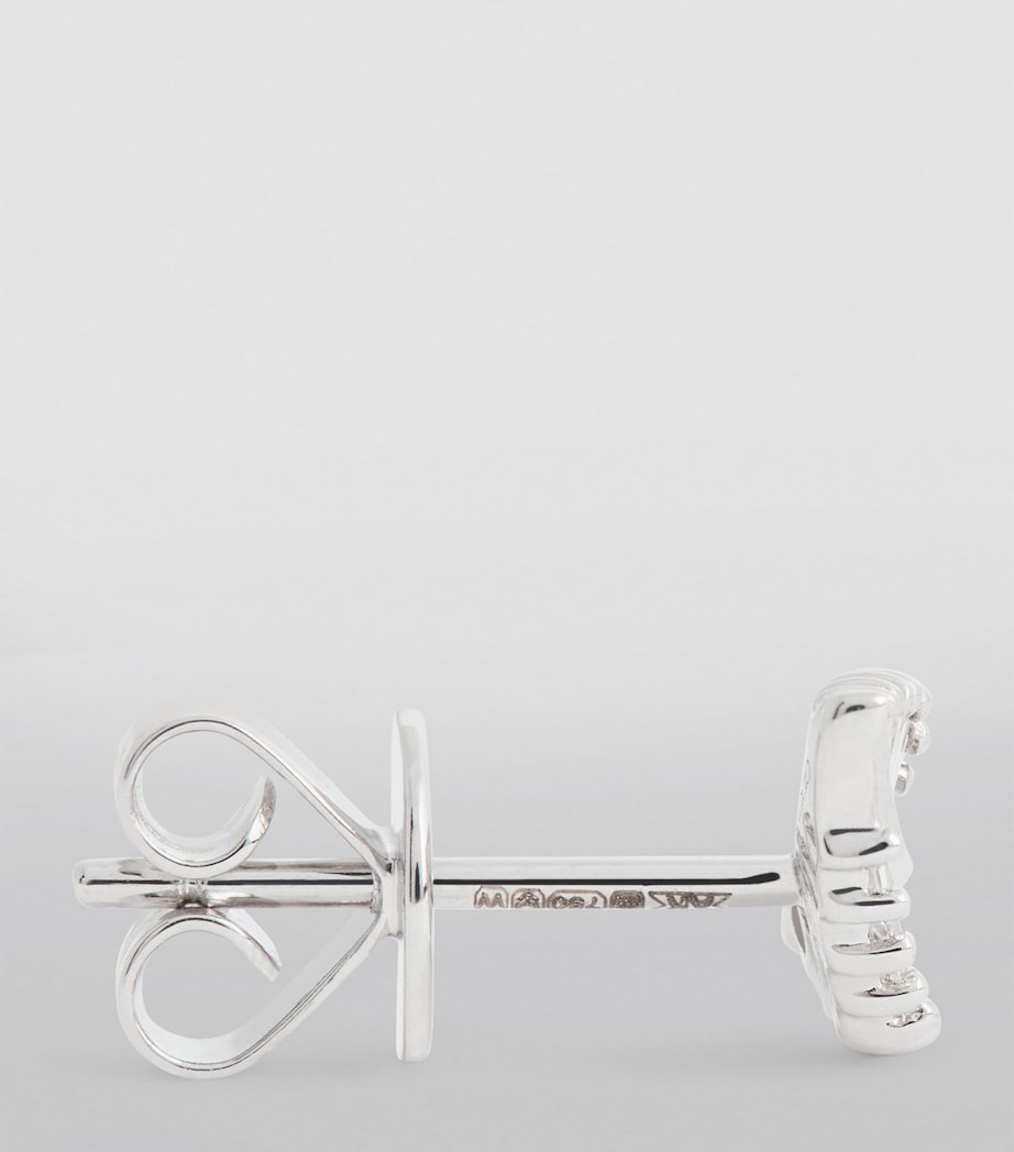 White Gold and Diamond Palm Leaf Stud Earrings WHITE GOLD Image 3