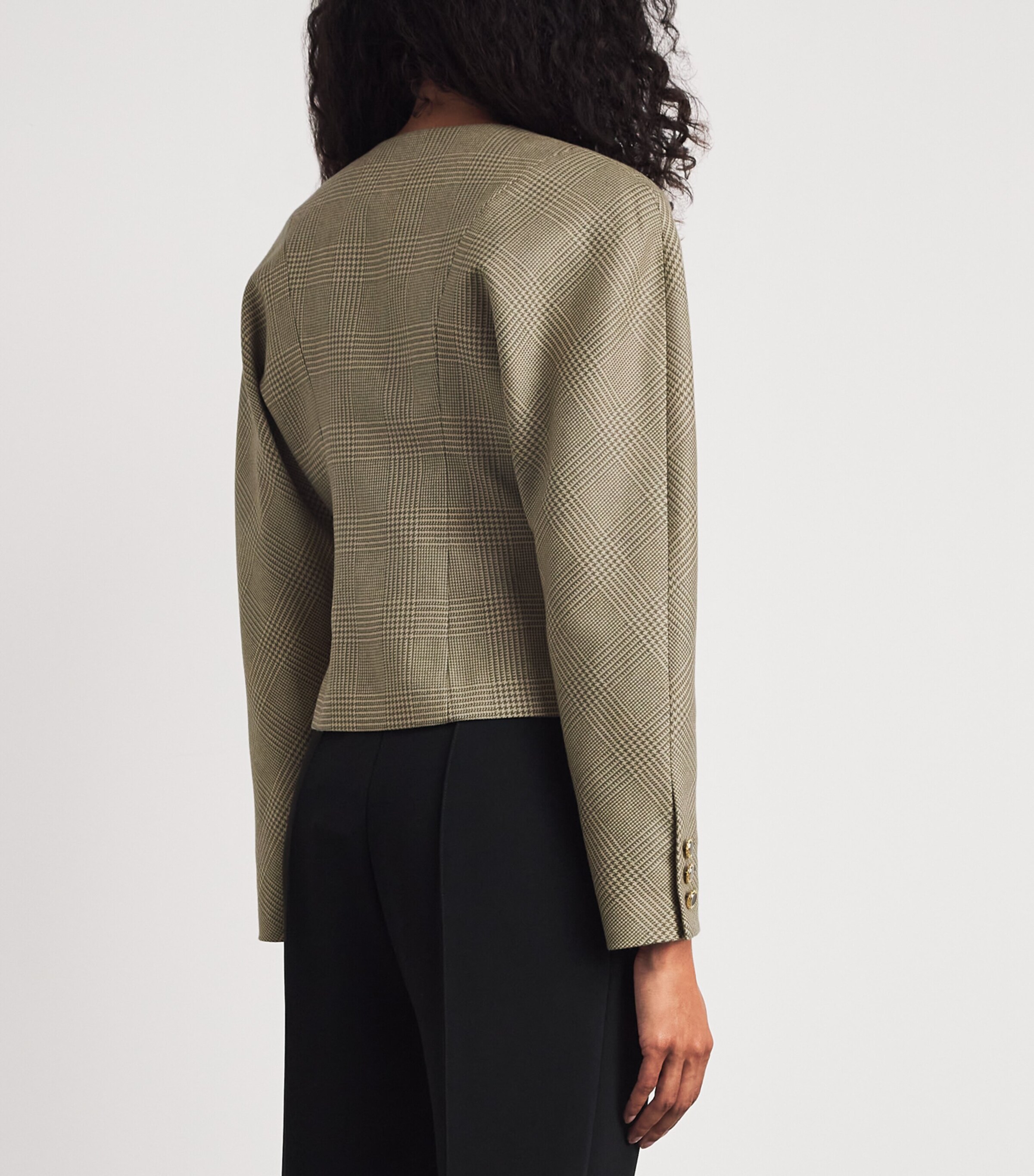 Alessandra Rich Womens Prince of Wales Wool Jacket Green Beige Image 5