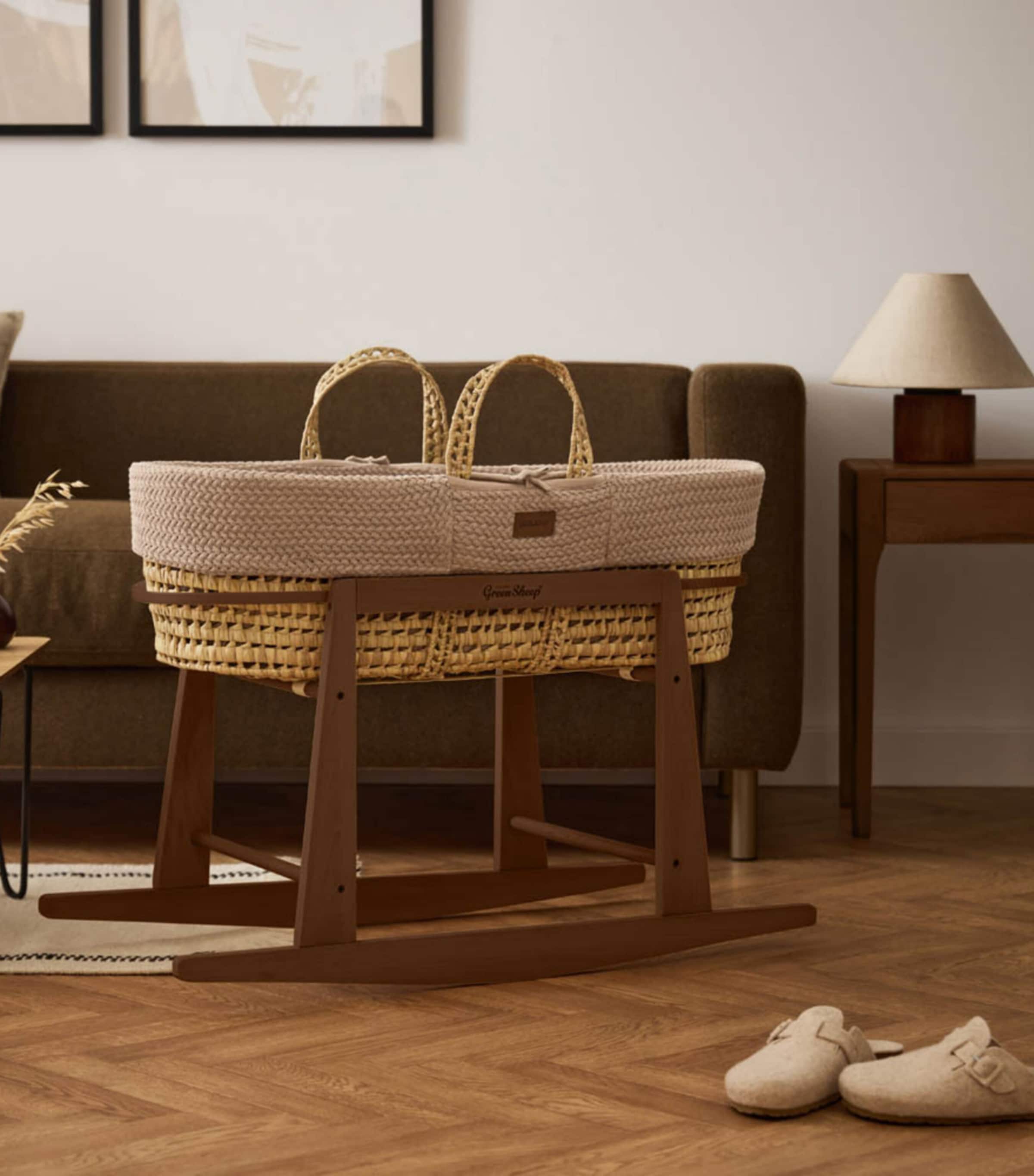 The Little Green Sheep Rocking Moses Basket Stand Walnut Image 2