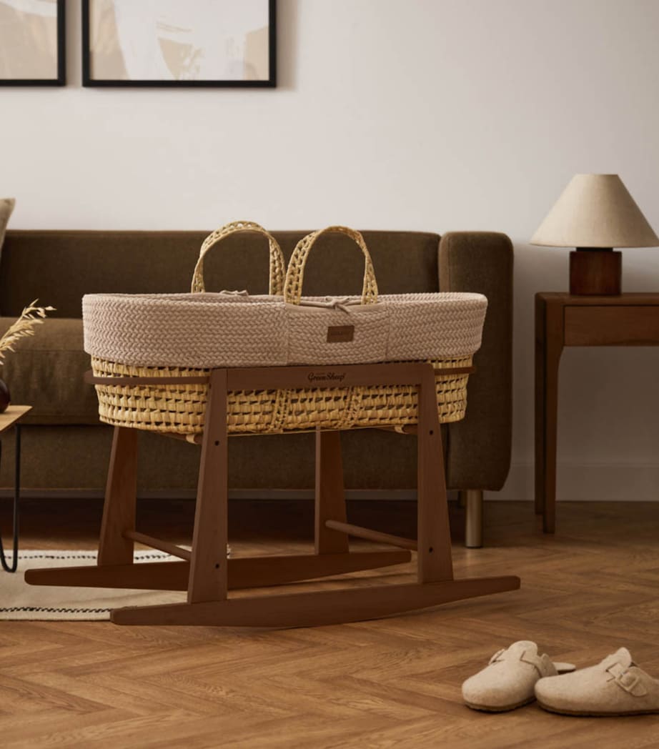 The Little Green Sheep Rocking Moses Basket Stand Walnut Image 2