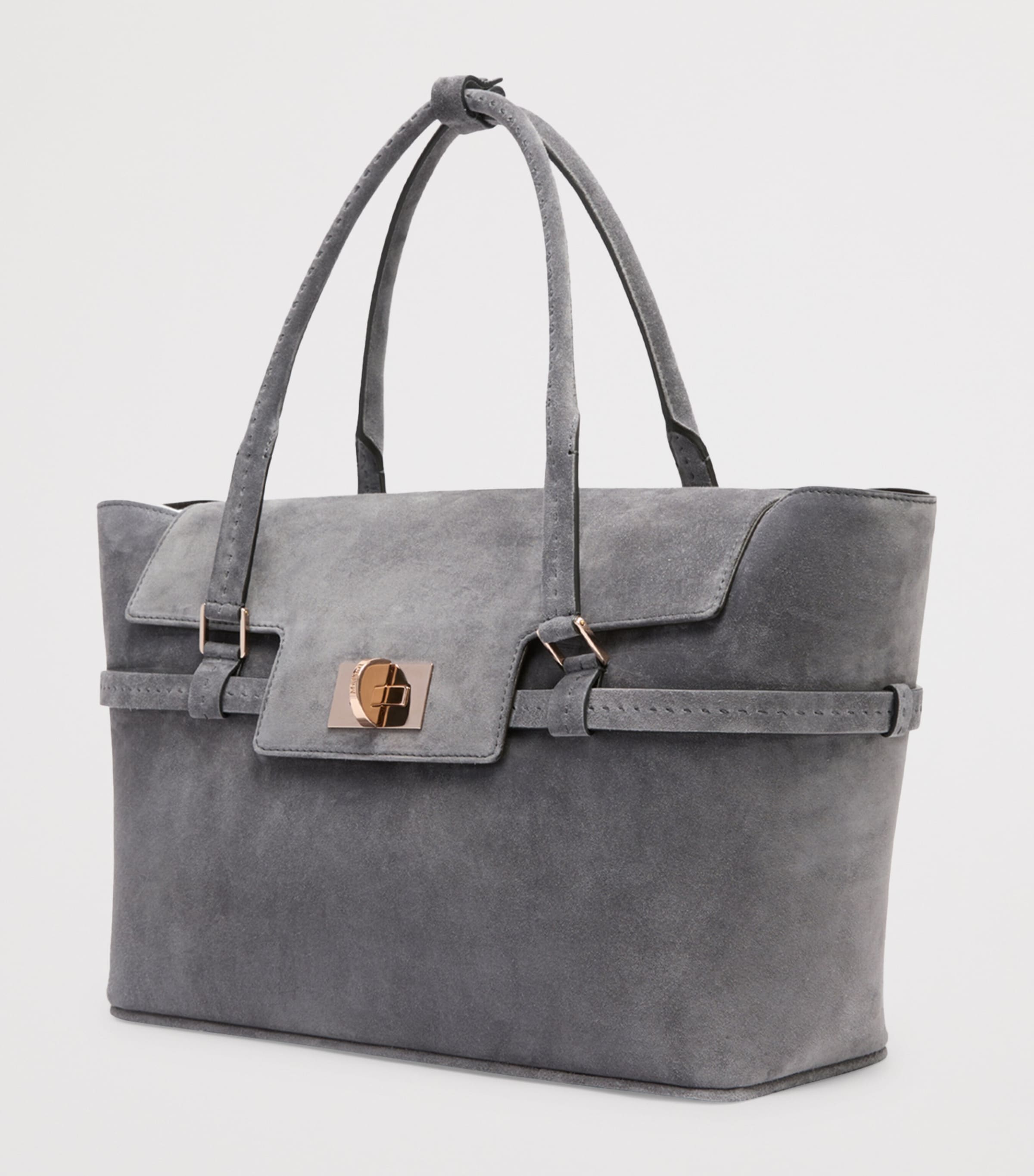 Max Mara Womens Suede Margaux Top-Handle Bag Medium Grey Image 3