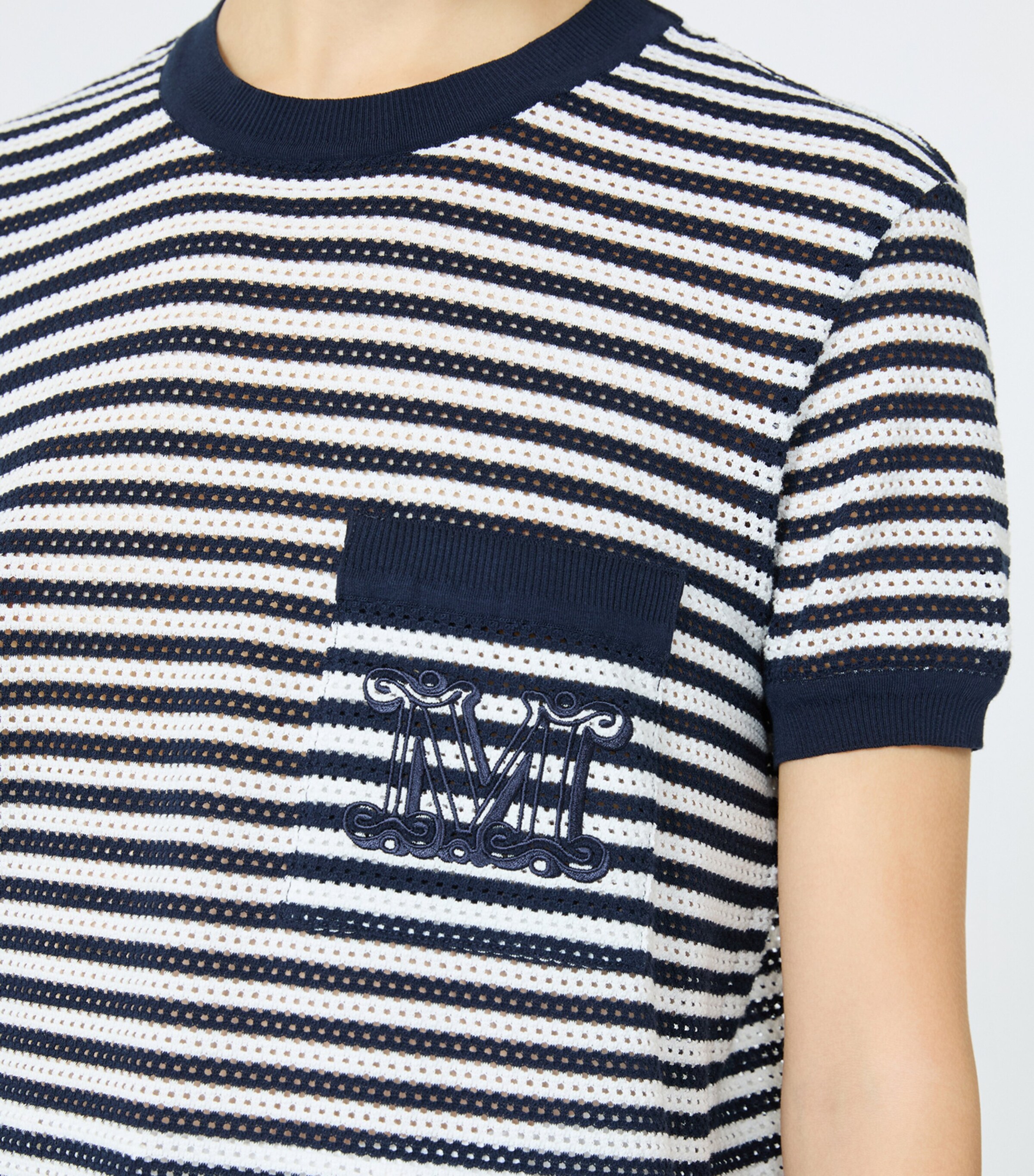 Max Mara Womens Mesh Stripe T-Shirt White Blue Image 5