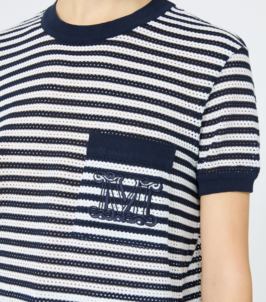 Max Mara Womens Mesh Stripe T-Shirt White Blue Image 5