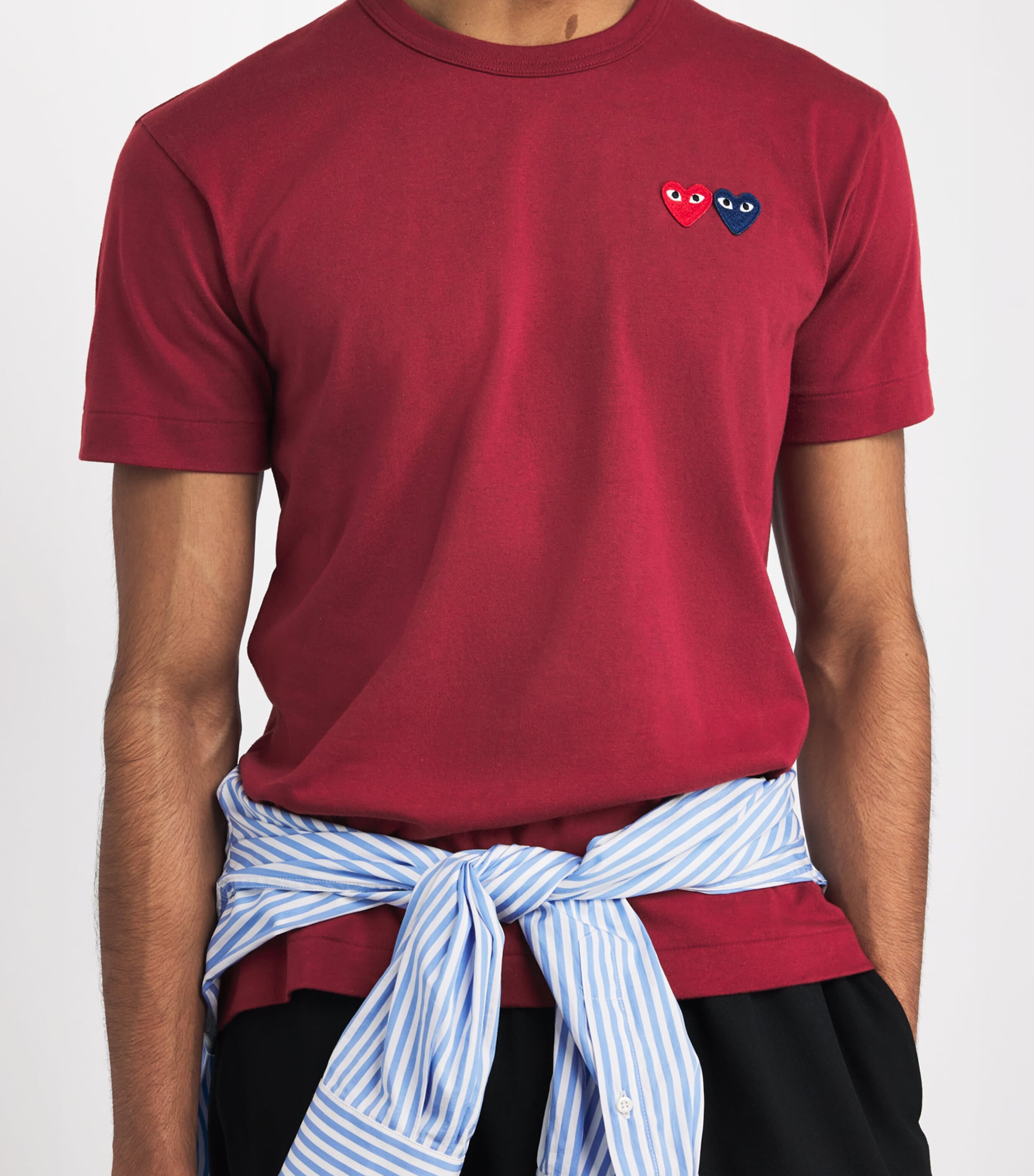 Embroidered Double-Heart T-Shirt 4 - BURGUNDY Image 6