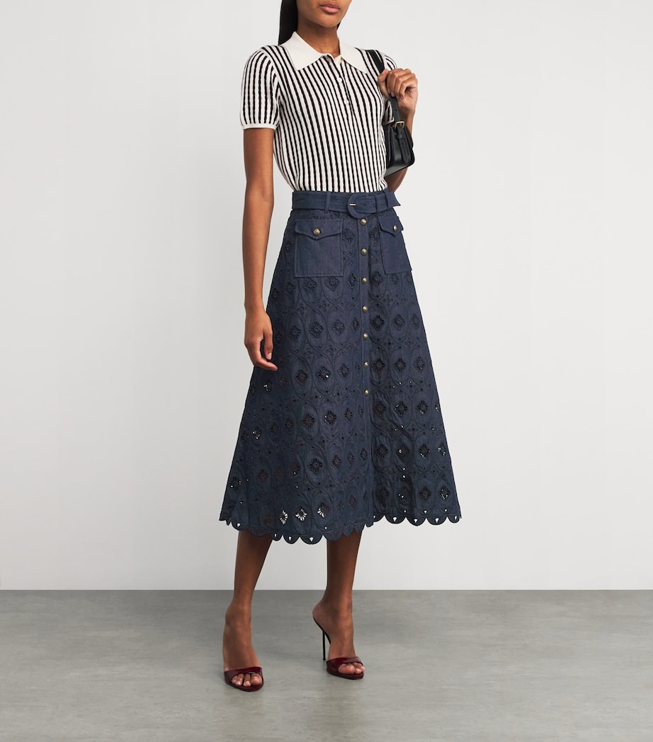 Denim Embroidered Kali Midi Skirt 859/887-INDG/BRIOLET Image 2