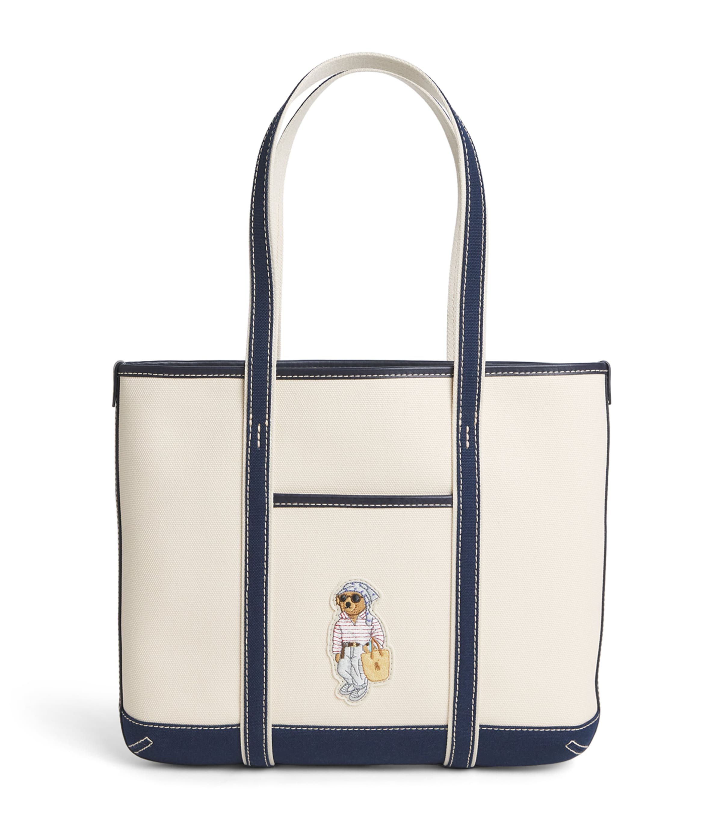 Polo Ralph Lauren Small Canvas Polo Bear Tote Bag Ecru/newport Navy Image 1
