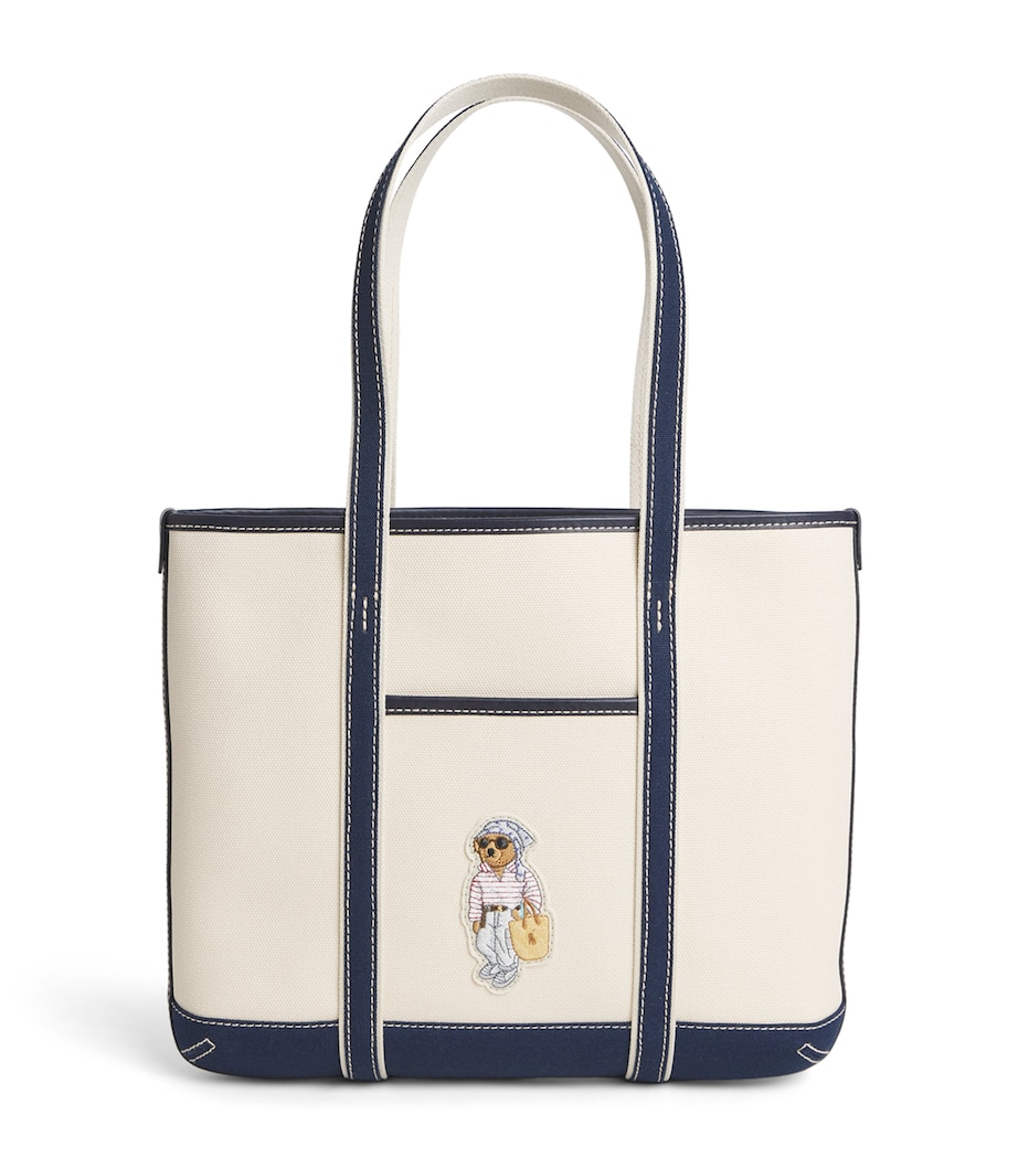Polo Ralph Lauren Small Canvas Polo Bear Tote Bag Ecru/newport Navy Image 1