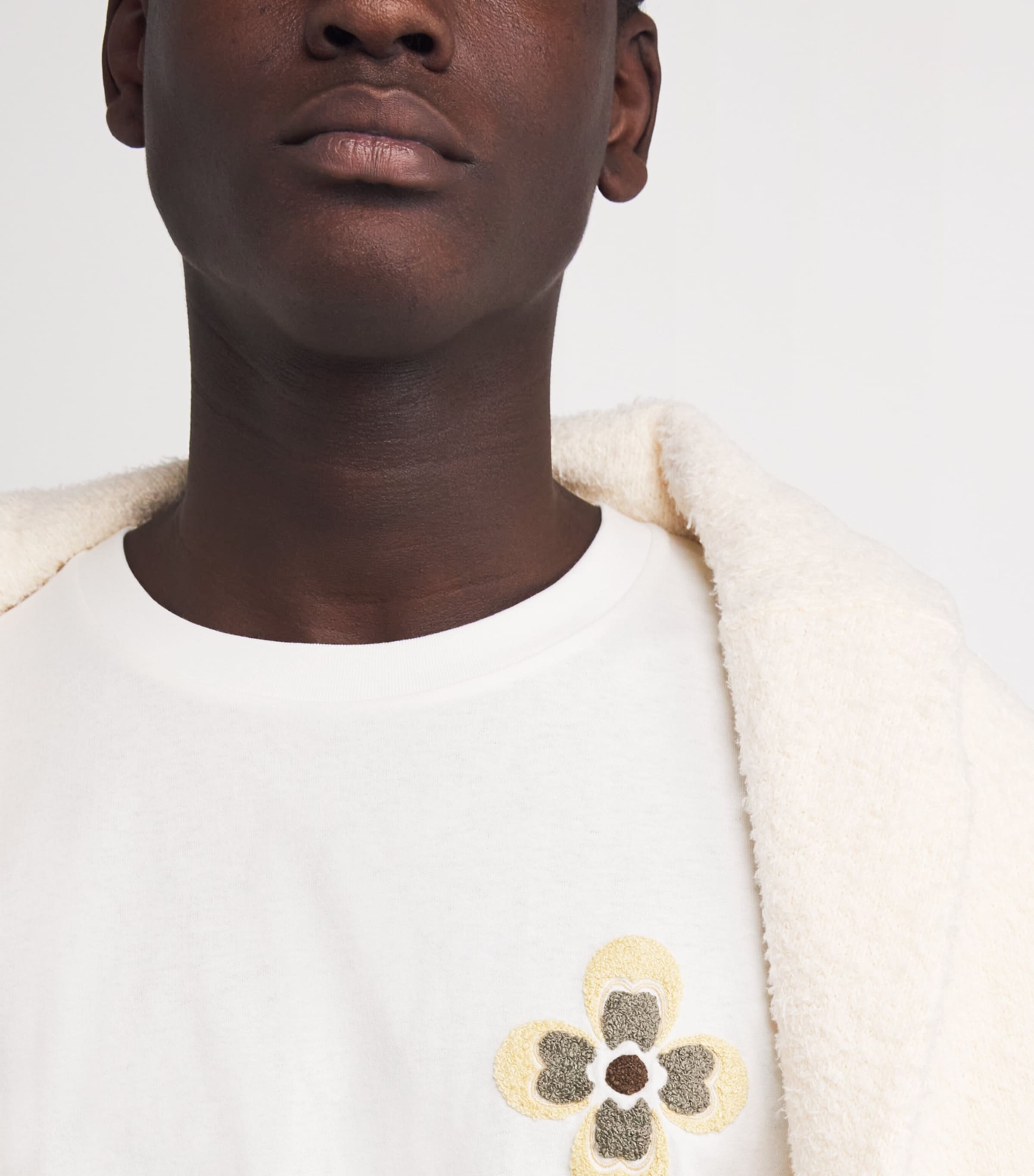 Cotton Floral Embroidery T-Shirt WHITE Image 6