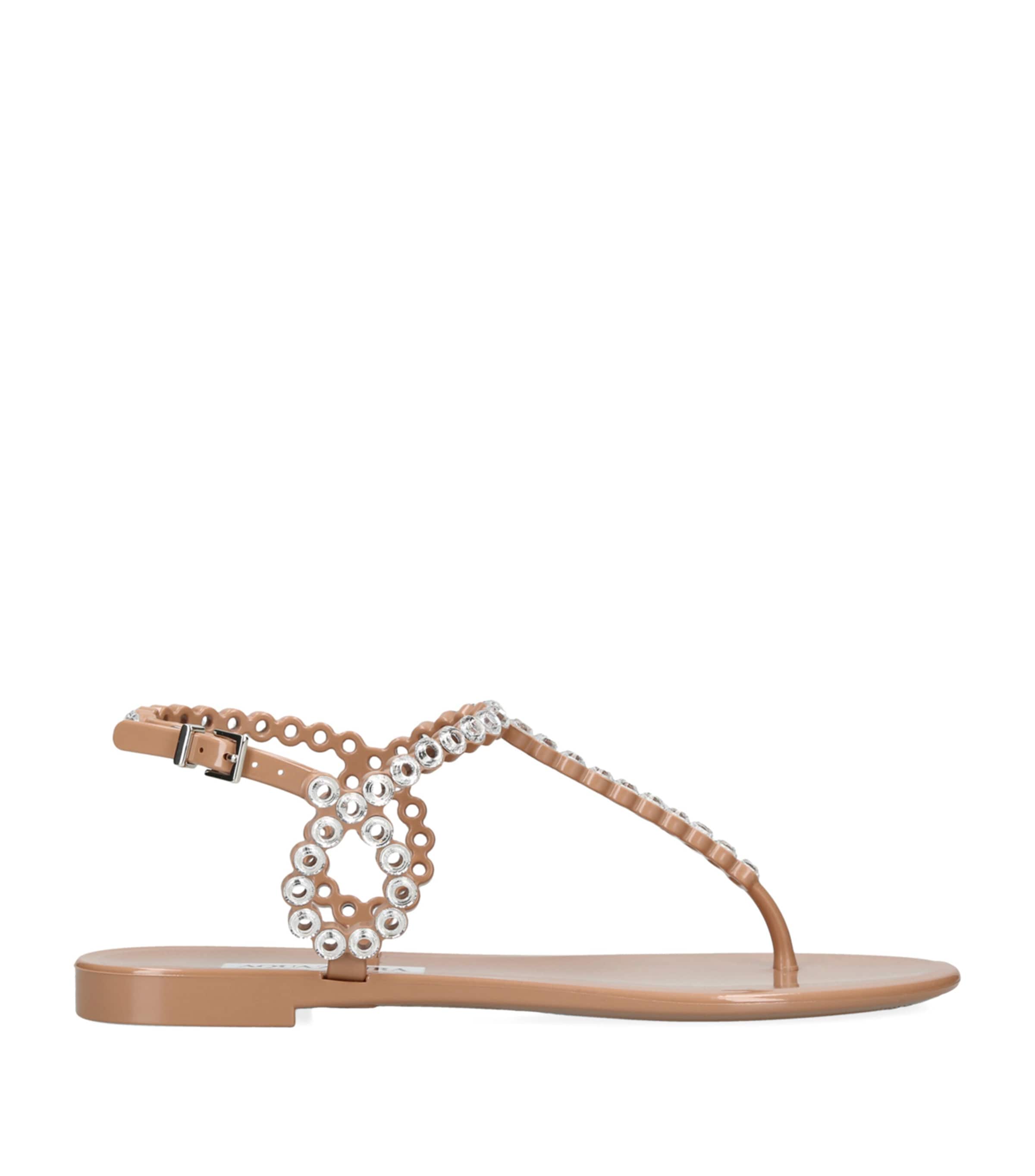 Aquazzura T-strap Pink Sandals With Circular Embellishments In Nude