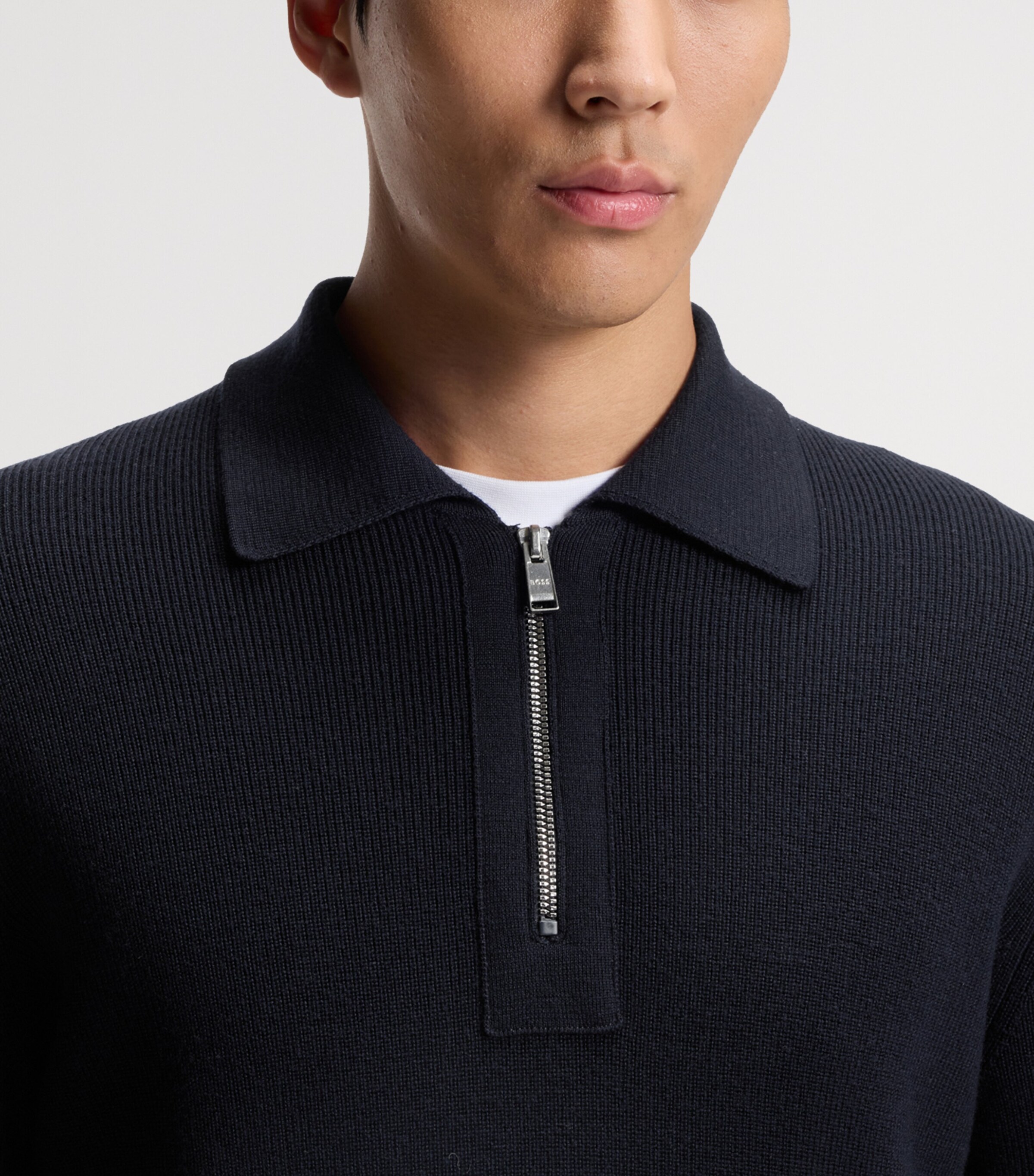 BOSS Mens Virgin Wool Zip-Up Polo Sweater Image 5