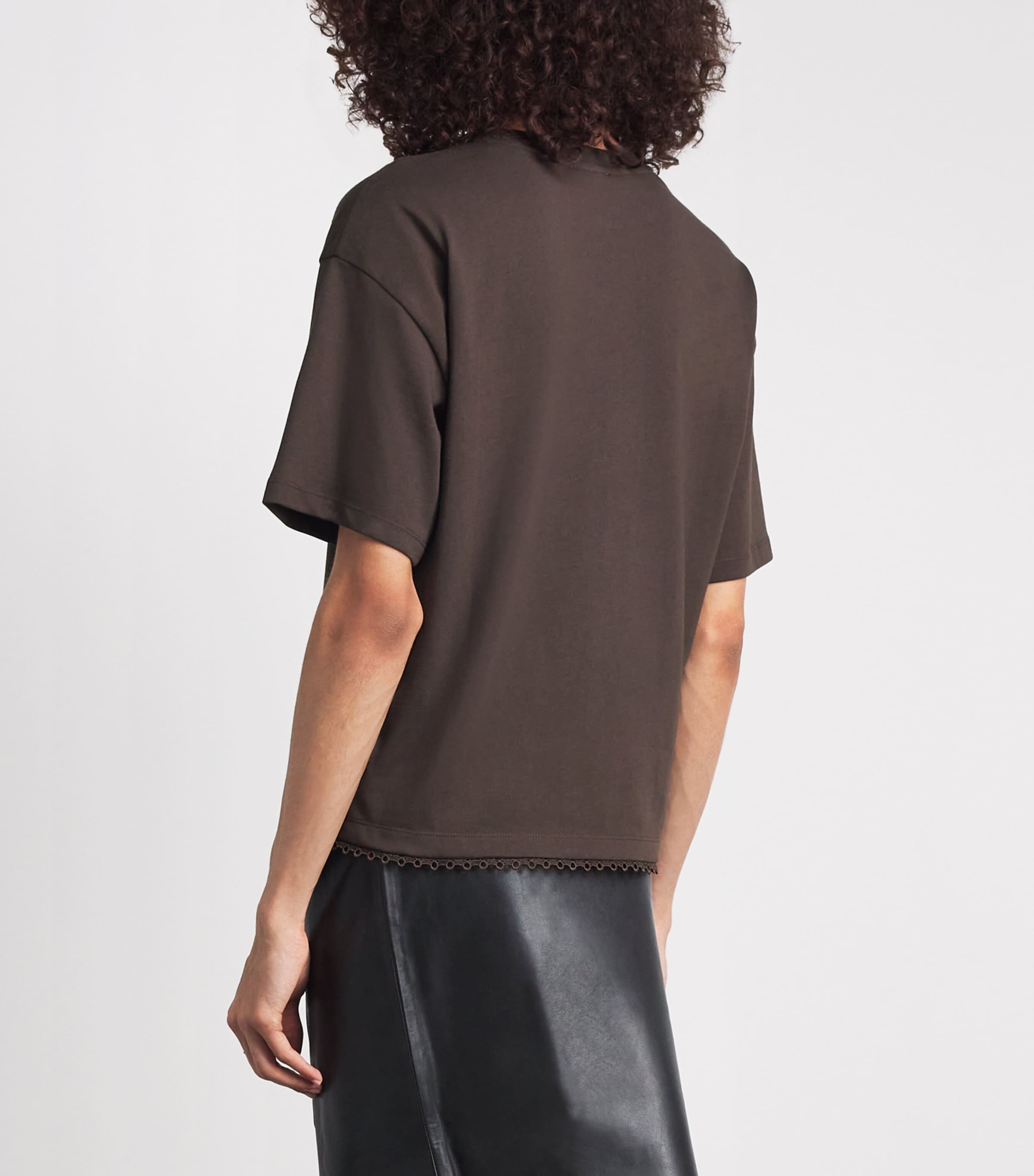 Claudie Pierlot Womens Cotton Floral-Appliqué T-Shirt Chocolate Image 5