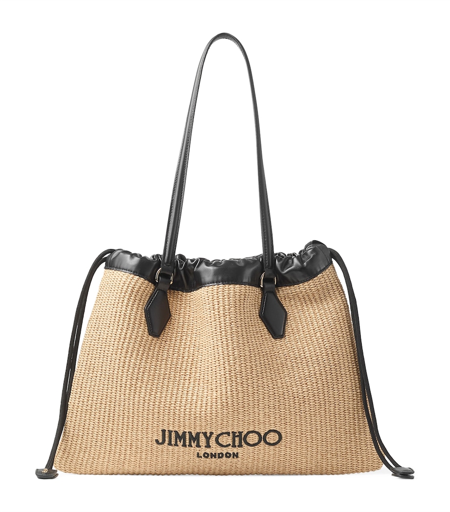 Large Raffia Drawstring Tote Bag NATURAL/BLACK/LIGHT Image 1