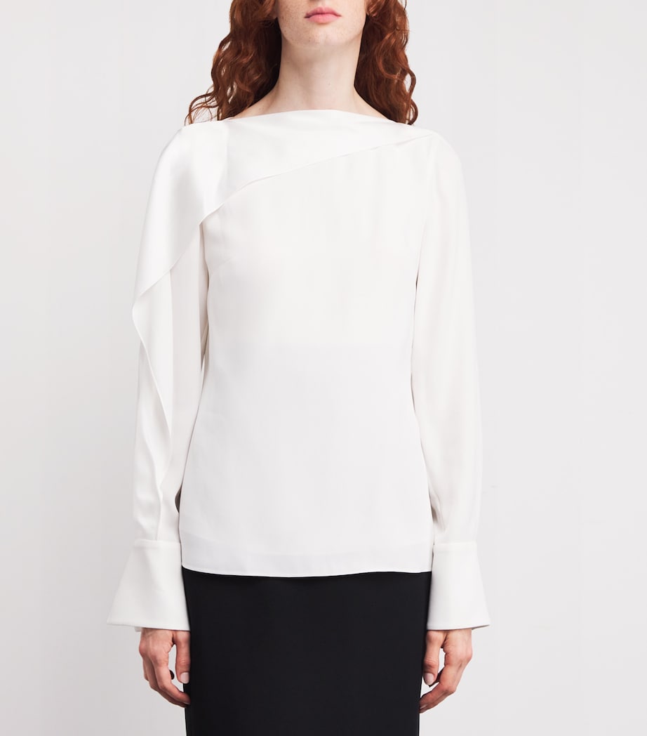 Satin Long-Sleeve Top IVORY Image 3