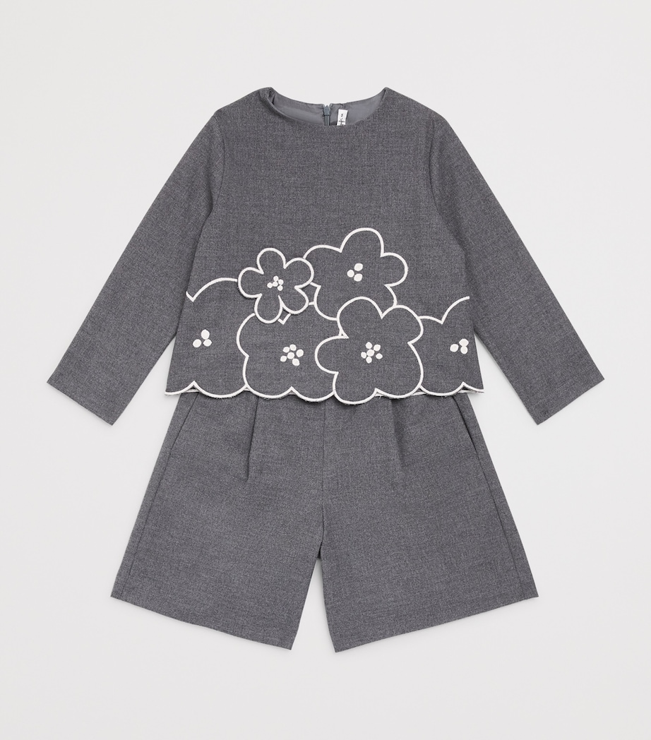 Il Gufo Scalloped Embroidered Top and Shorts Set (2-8 Years) Cloud/milk Image 3