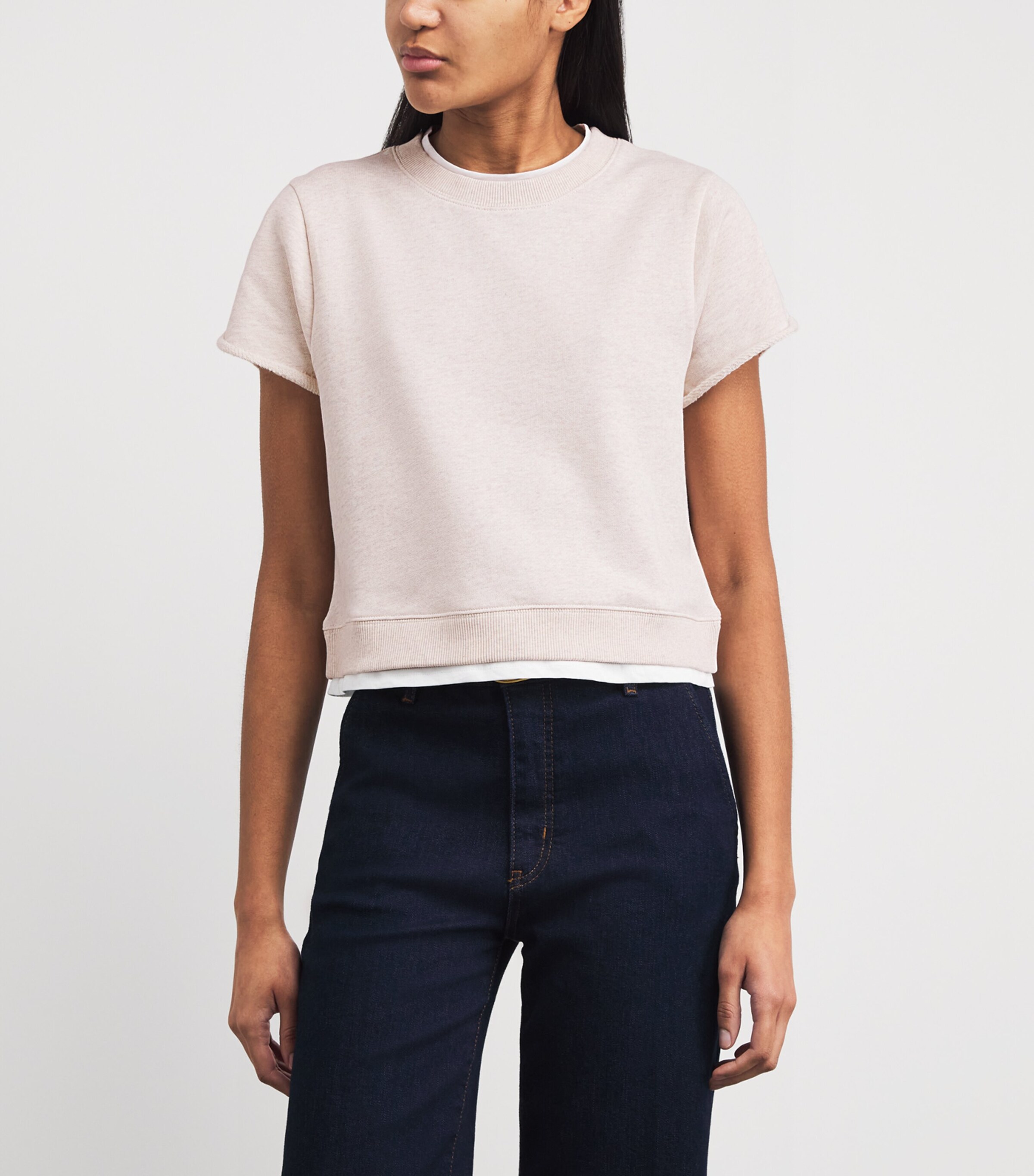 ME+EM Womens Organic Cotton Double-Layer T-Shirt Melange/white Image 4