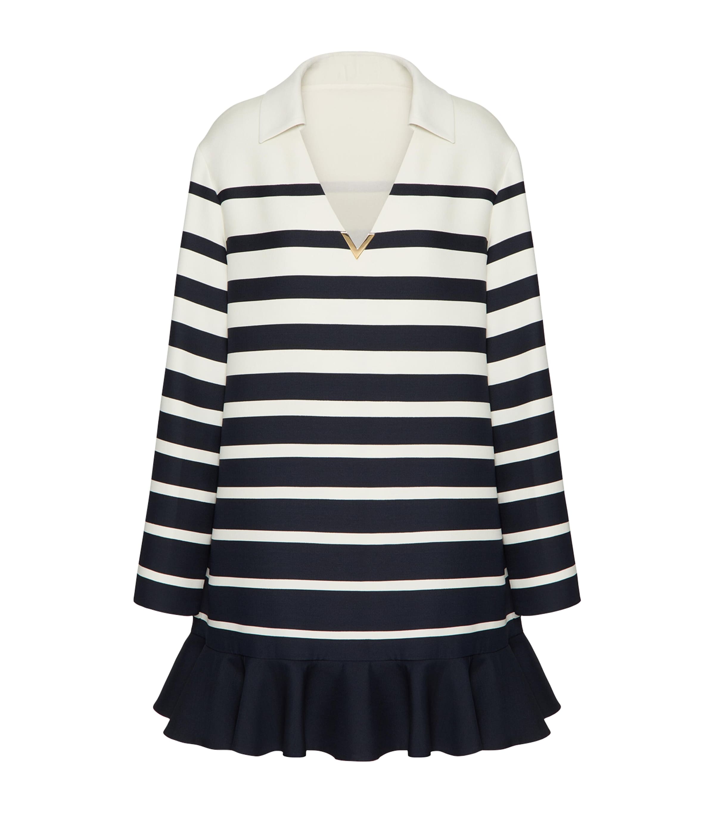 Shop Valentino Striped Long-sleeve Dress