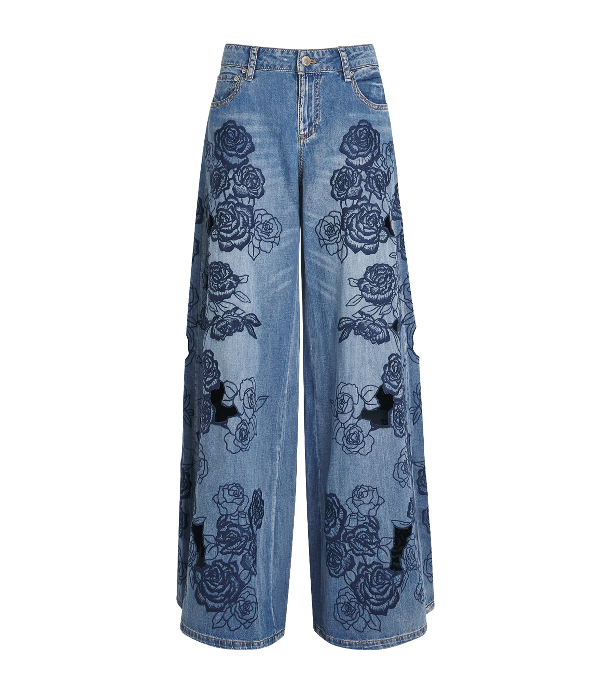 Alice+Olivia Womens Sidney Laser-Cut Jeans Brooklyn Blue Image 1