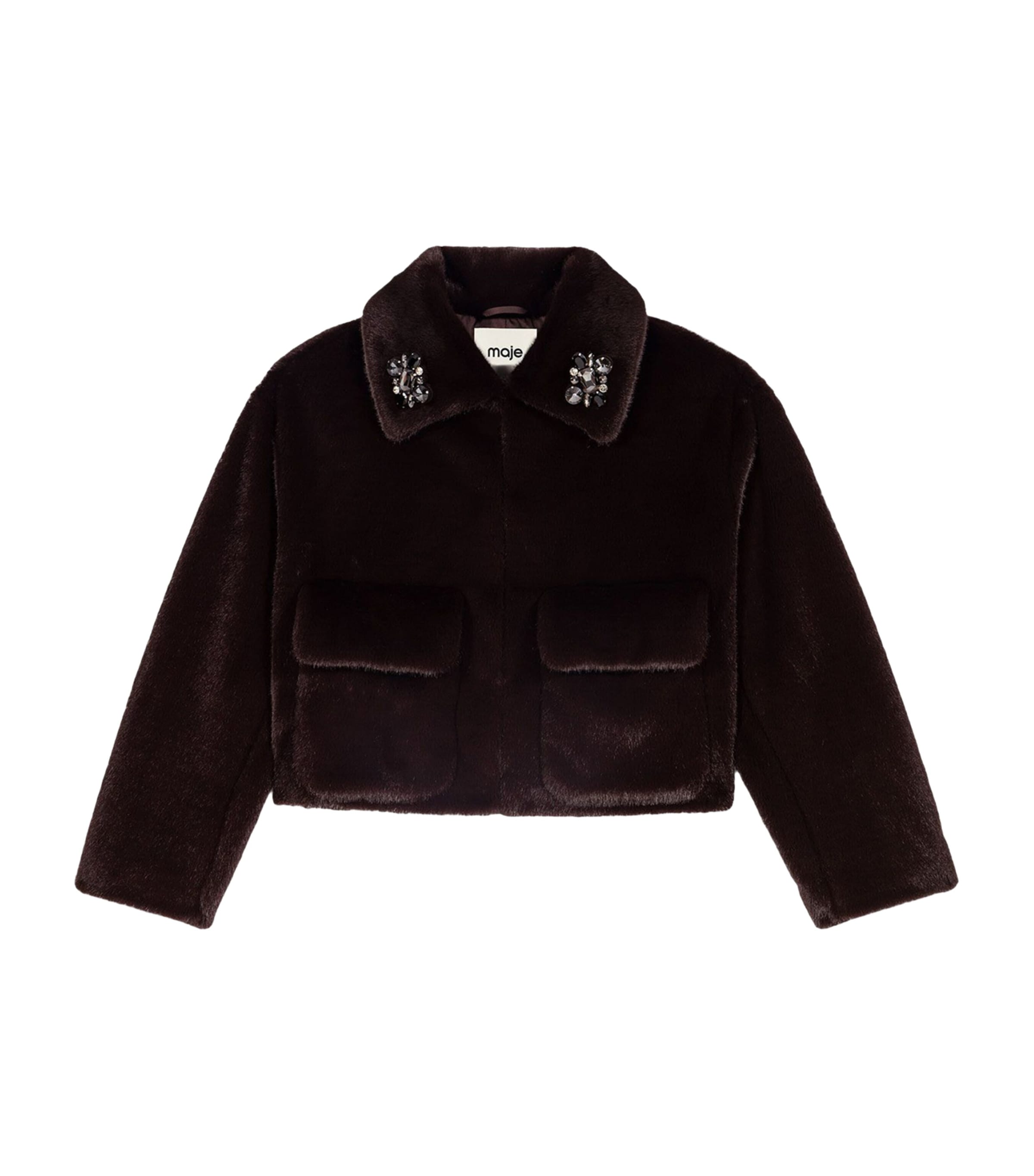 Maje Womens Faux Fur Cropped Jacket Dark Brown Image 1