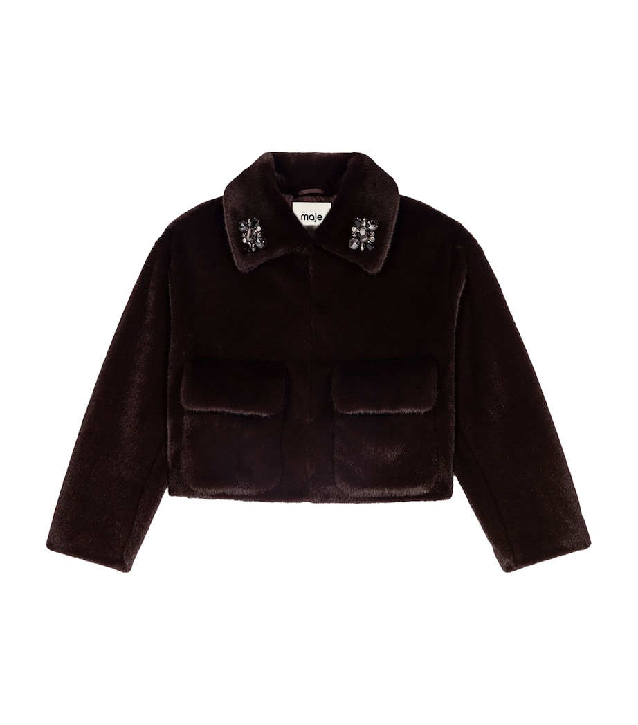 Maje Womens Faux Fur Cropped Jacket Dark Brown Image 1