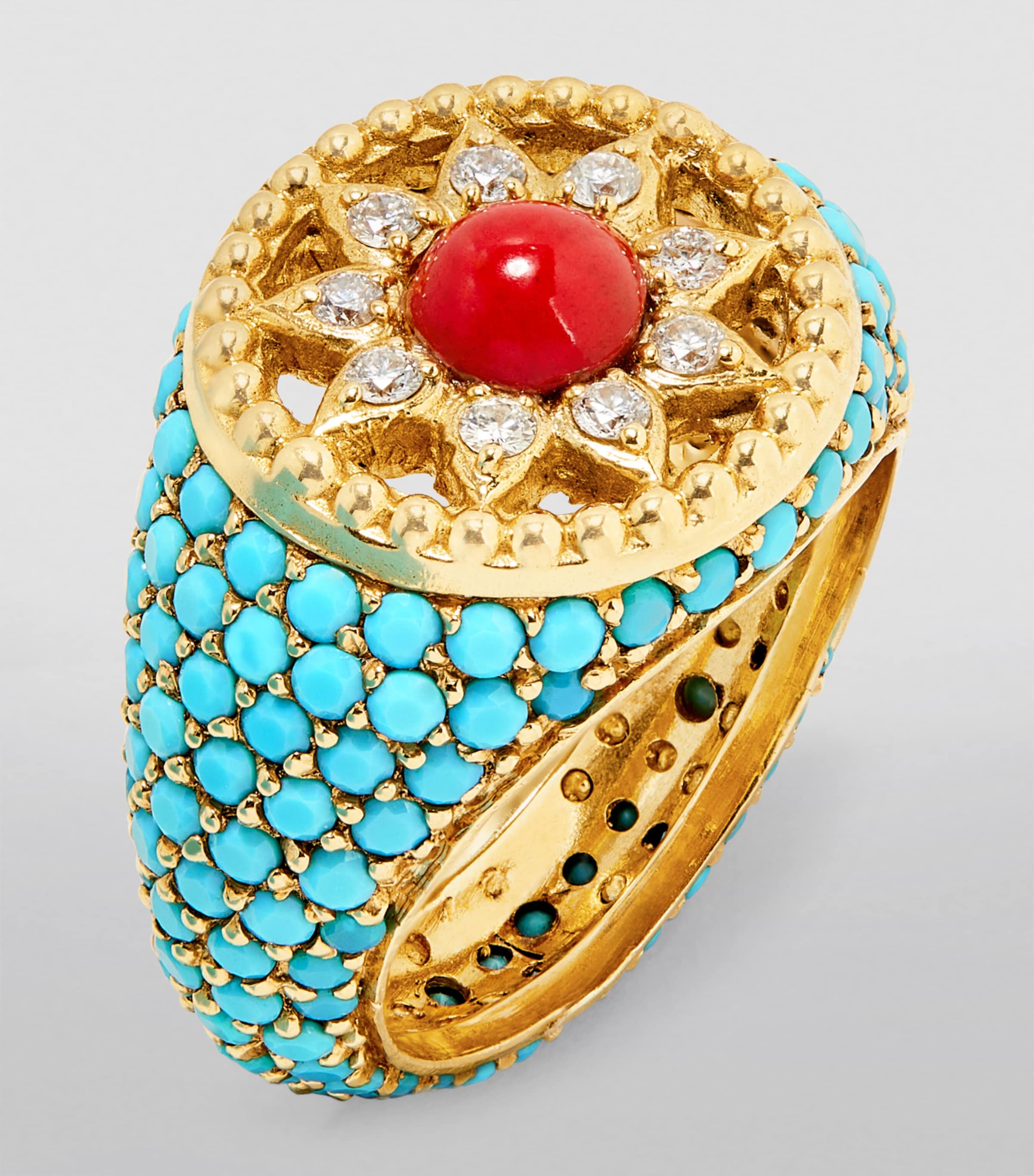 Yellow Gold, Diamond and Mixed Stone Arabesque Pinky Ring MULTI Image 2