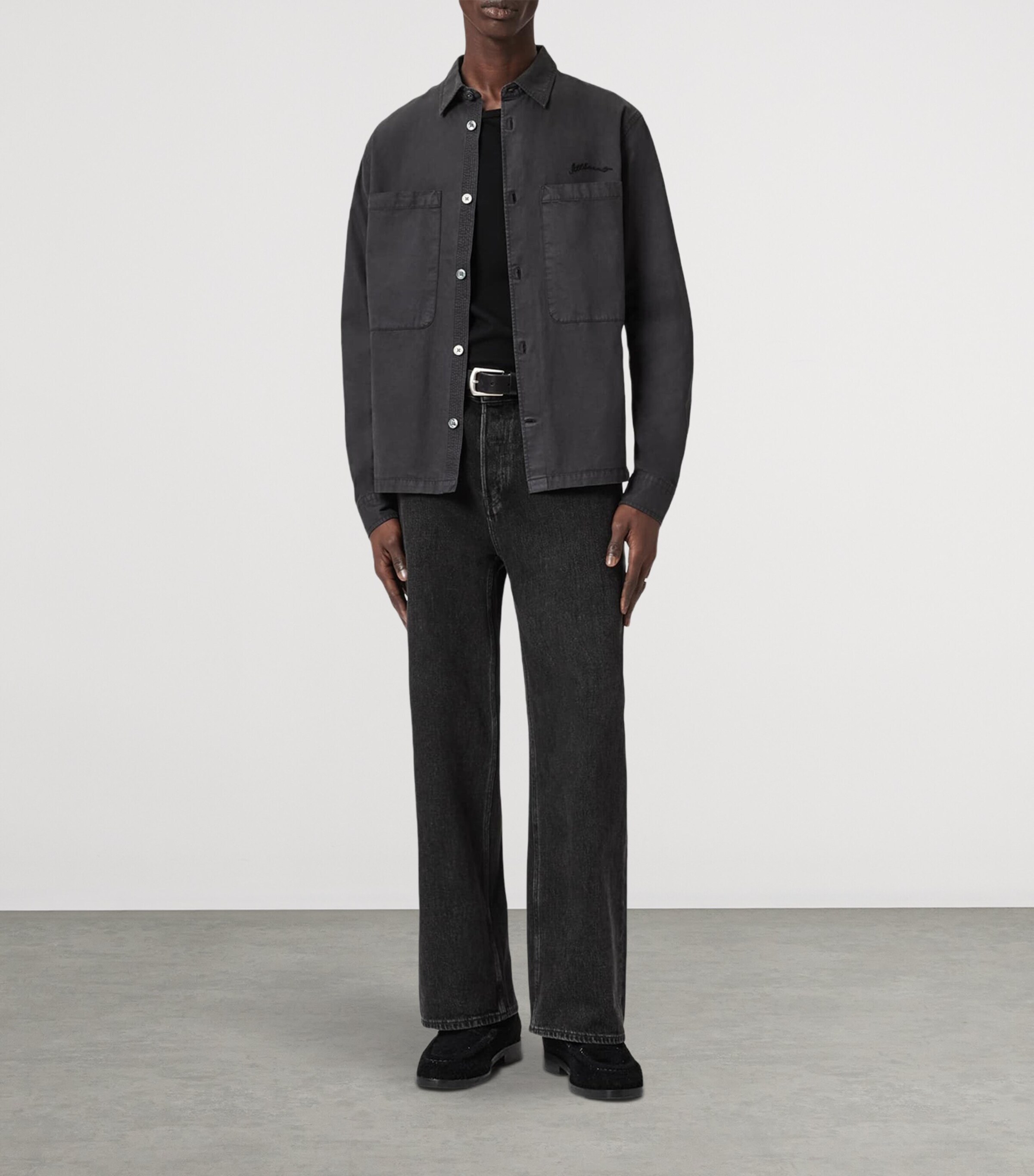 AllSaints Mens Organic Cotton-Blend Rohdi Overshirt Parma Blue Image 2