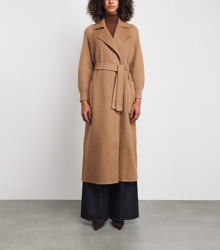 Camelwool Knitted-Sleeve Coat CAMEL Image 3