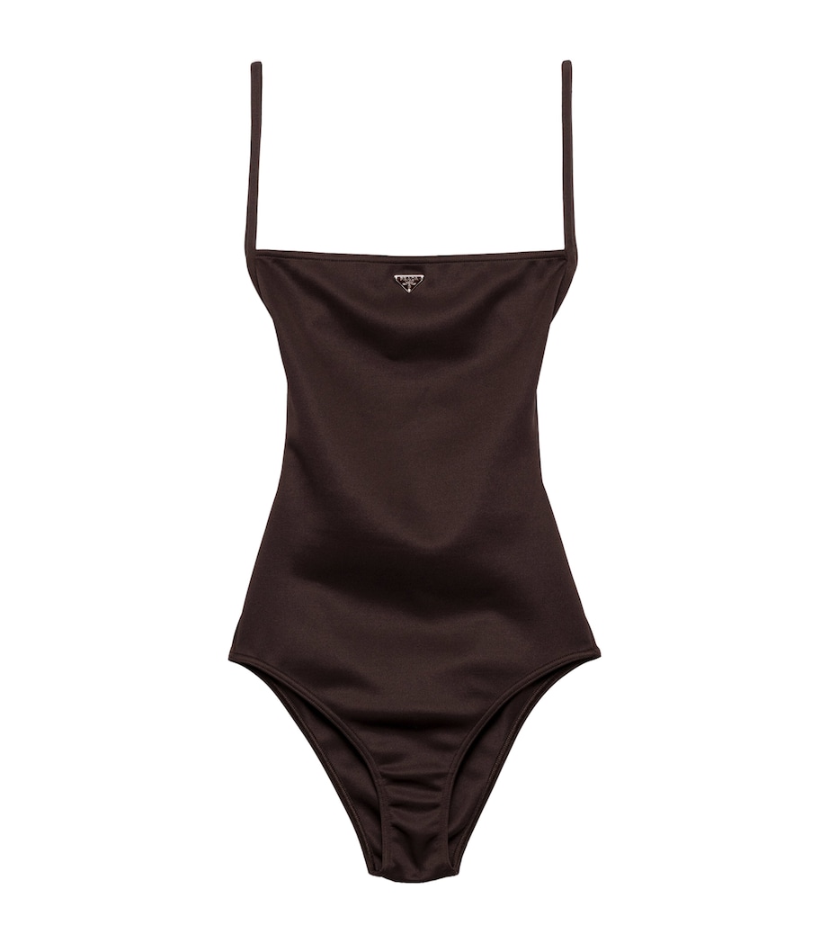 Prada Womens Backless Logo Swimsuit Brown Image 1